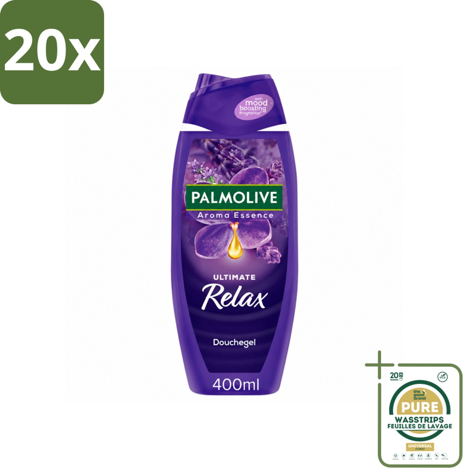 20 x Palmolive - Aroma Essences Ultimate Relax - Douchegel - Ontspannende Geur - 400 ml - Wasstrips - Douchegel - Ontspannende Geur - Lavendel - Natuurlijke Geur - Huid Verzorging