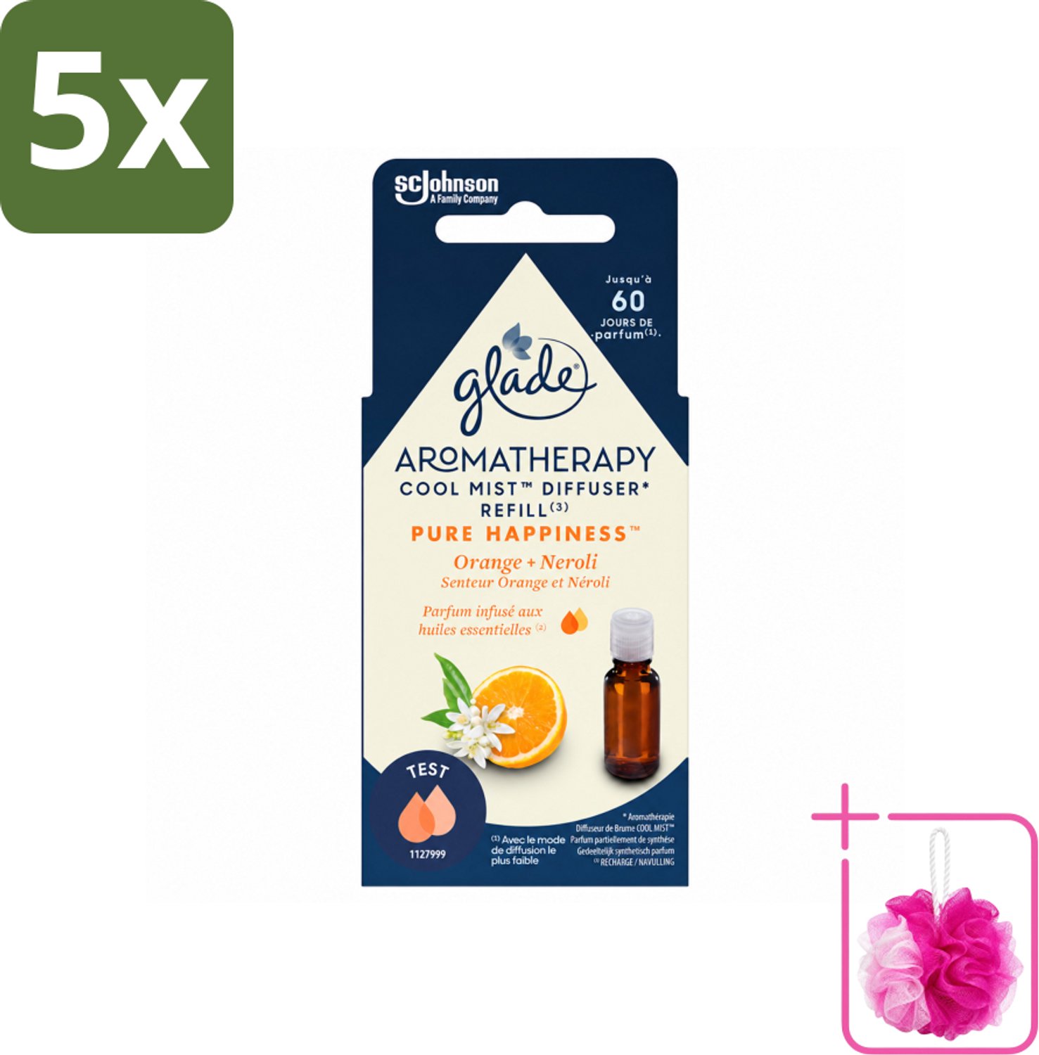 5 x Glade - Mistnavulling Pure Happiness - Aromatherapie - 17,4 ml - Bulkverpakking - Aromatherapie - Douchemop - Geurverspreiding