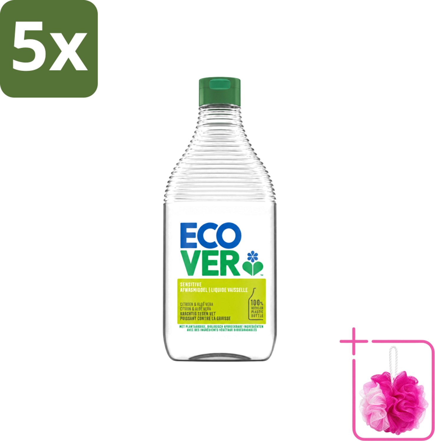 5 x Ecover - Afwasmiddel - Citroen & Aloë Vera - 450 ml - Bulkverpakking - Afwasmiddel citroen aloë vera - Douchemop - Milieuvriendelijk afwassen