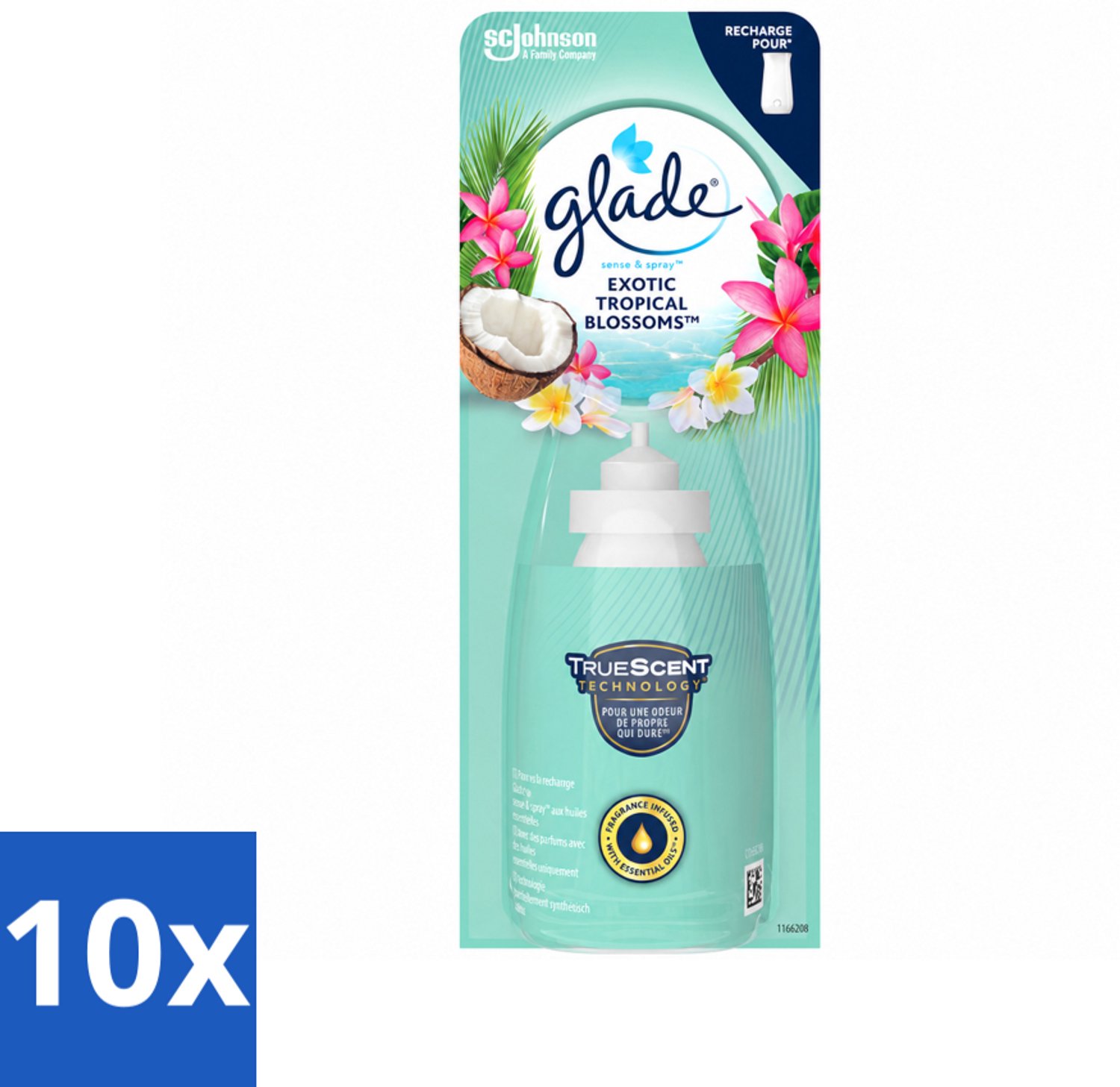 10 x Glade – Sense & Spray Navulling – Exotic Tropical Blossoms – 18 ml - Voordeelverpakking - 10 stuks