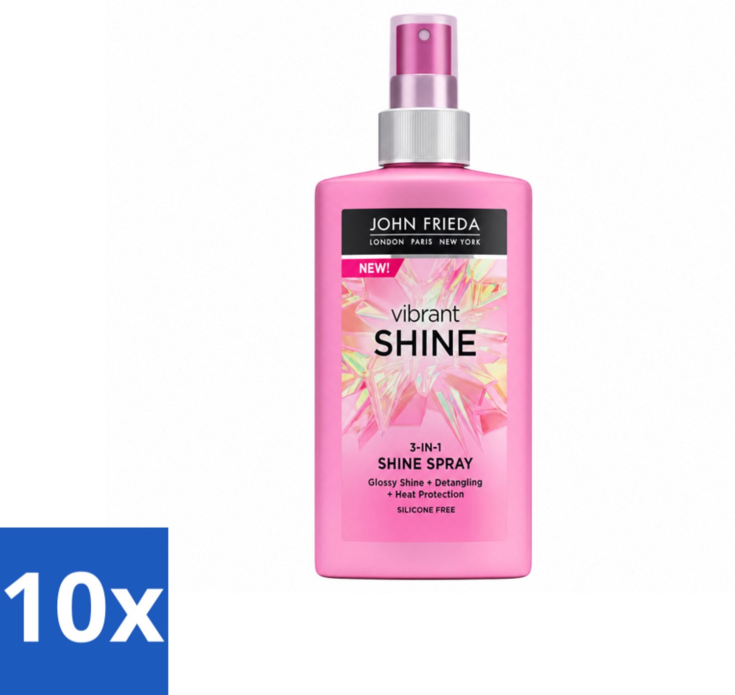 10 x John Frieda – Haarspray – Vibrant Shine Colour 3-in-1 Shine Spray – Glansversterkend – 150 ml - Voordeelverpakking - 10 stuks