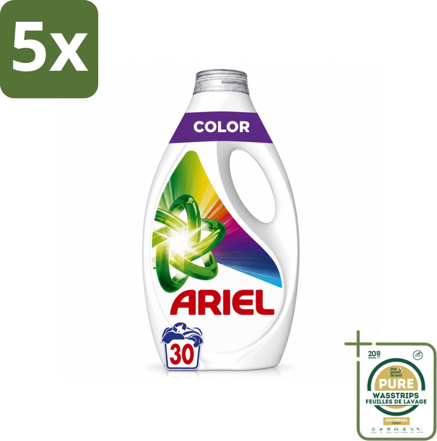 5 x Ariel - Vloeibaar Wasmiddel - Color - 30 Wasbeurten - 1350 ml - Wasstrips - Kleurbehoud - Vlekverwijdering - Vloeibaar Wasmiddel - Wasmiddel Voor Gekleurde Kleding - Wasmiddel Voor Vlekken