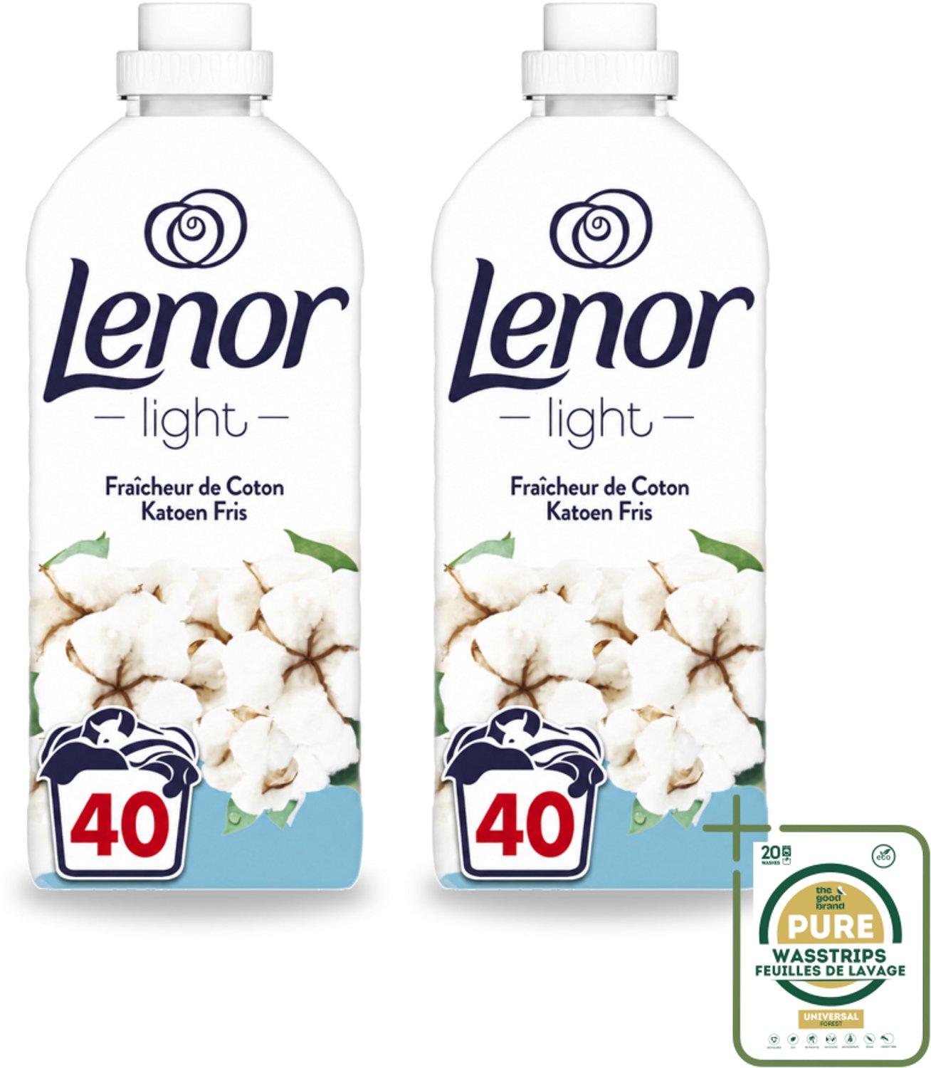 2 x Lenor Light - Wasverzachter - Katoen Fris - Fris & Zacht - 40 Wasbeurten - Wasstrips - Wasverzachter Katoen Fris - Wasverzachter Lenor - Wasverzachter Katoen - Wasverzachter Fris - Wasverzachter Milde