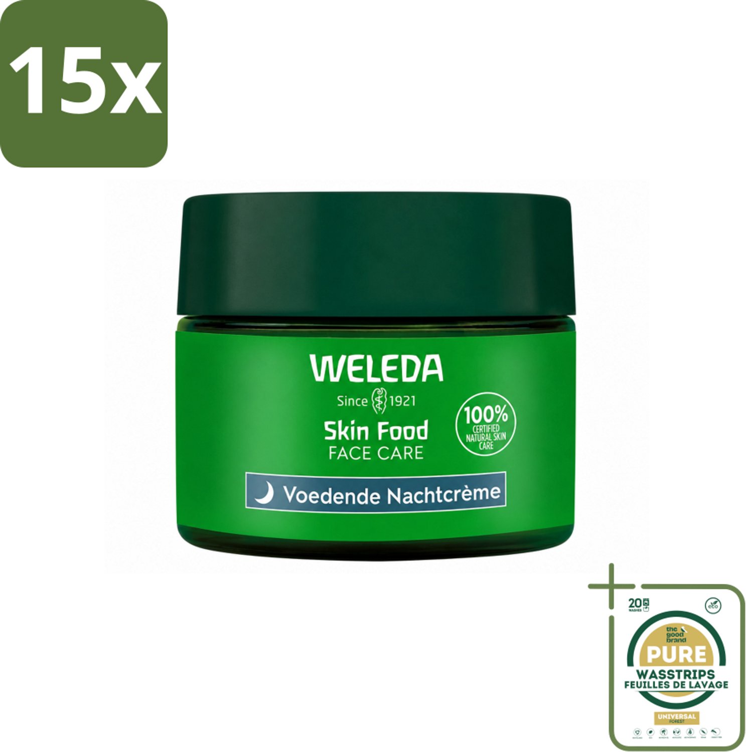 15 x WELEDA - Nachtcrème voedend - Skin Food - 40 ml - Wasstrips - Nachtcrème - Voedende Crème - Huidherstel - Huidverzorging - Stralende Huid