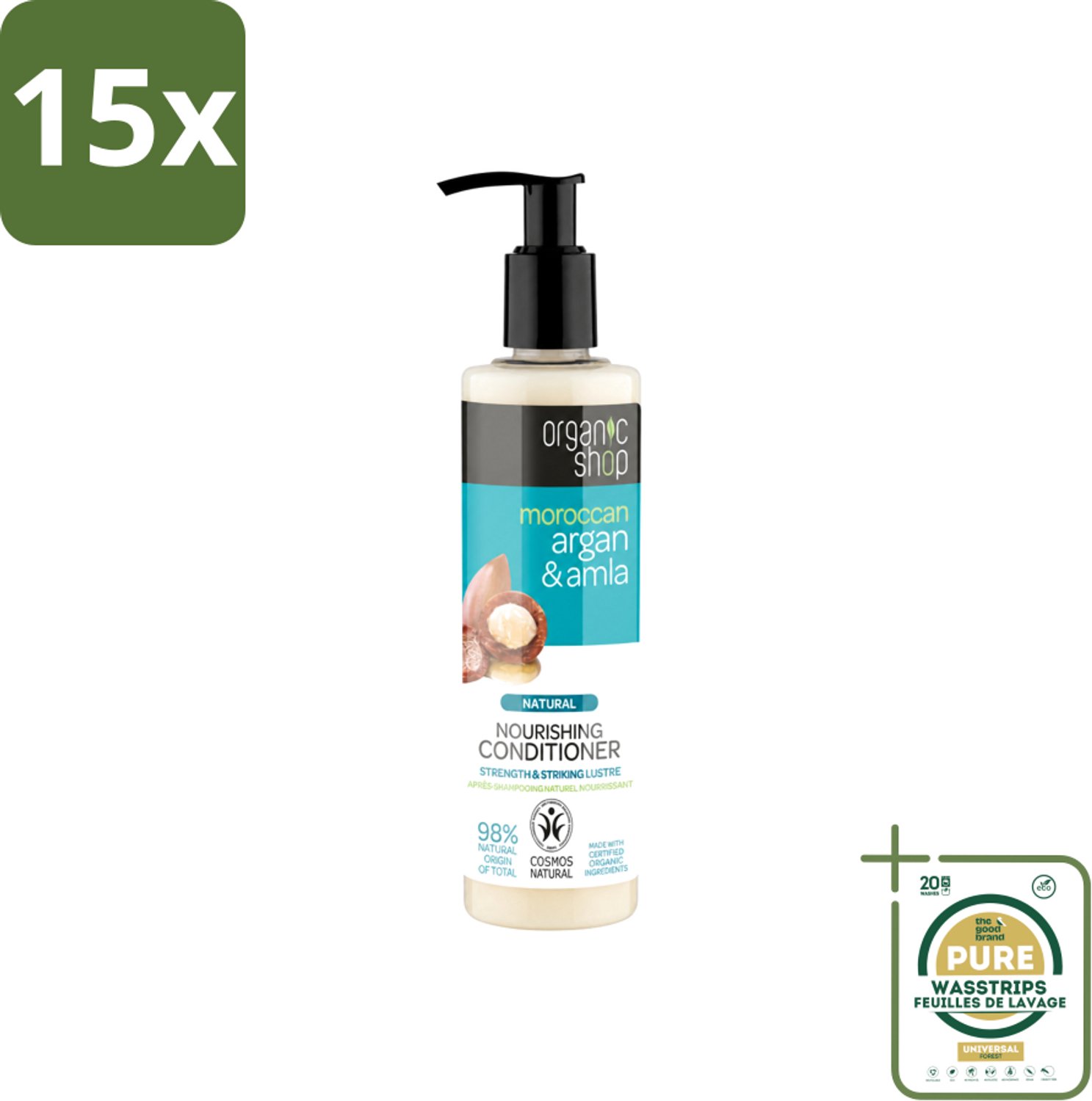 15 x Organic Shop - Conditioner Argan & Amla - Hydraterend en Verzorgend - 280 ml - Wasstrips - Gekleurd Haar Verzorgen - Haarvoeding - Haarbescherming - Glans Haar - Natuurlijke Conditioner
