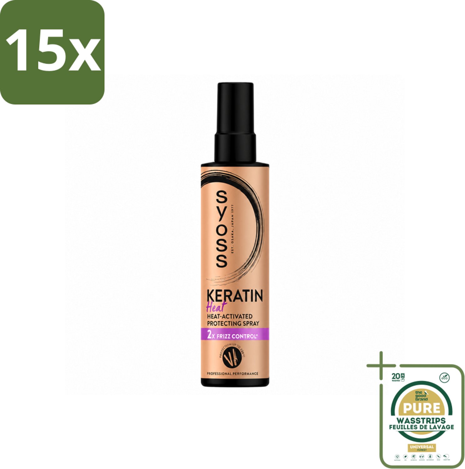 15 x Syoss - Keratin - Heatprotection Spray - Tot 220°C Bescherming - 200 ml - Wasstrips - Hittebeschermend Haar Spray - Keratine Spray - Haar Bescherming Tegen Hitte - Haar Styling Spray - Pluiscontrole Spray