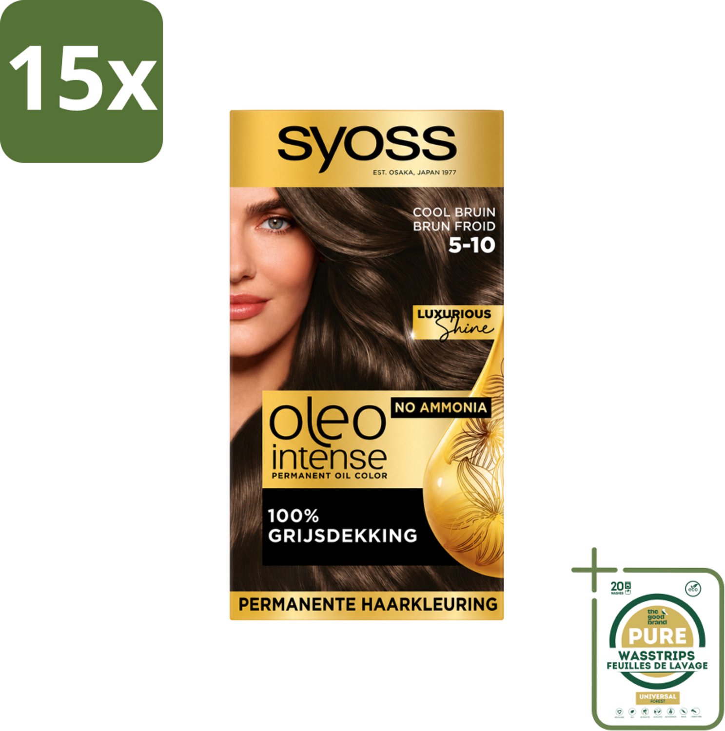 15 x SYOSS - Oleo Intense 5-10 - Haarverf - Permanente Haarkleuring - Cool Bruin - Langdurige Kleur - Wasstrips - Haarverf - Permanente Haarkleuring - Cool Bruin - Haarkleur - Haarverf Zonder Ammoniak