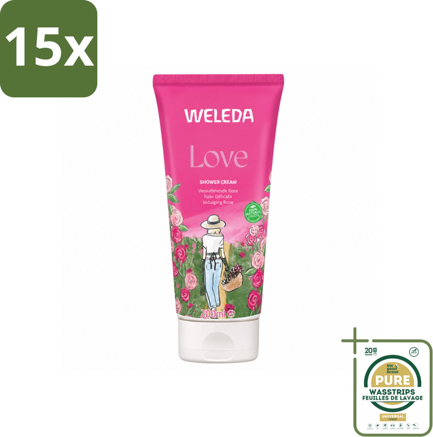 15 x WELEDA - Douchecrème Aroma Shower Love - 200 ml - Wasstrips - Douchecrème - Aromatherapie - Natuurlijke Douchecrème - Liefdevolle Geur - Wellness Douche