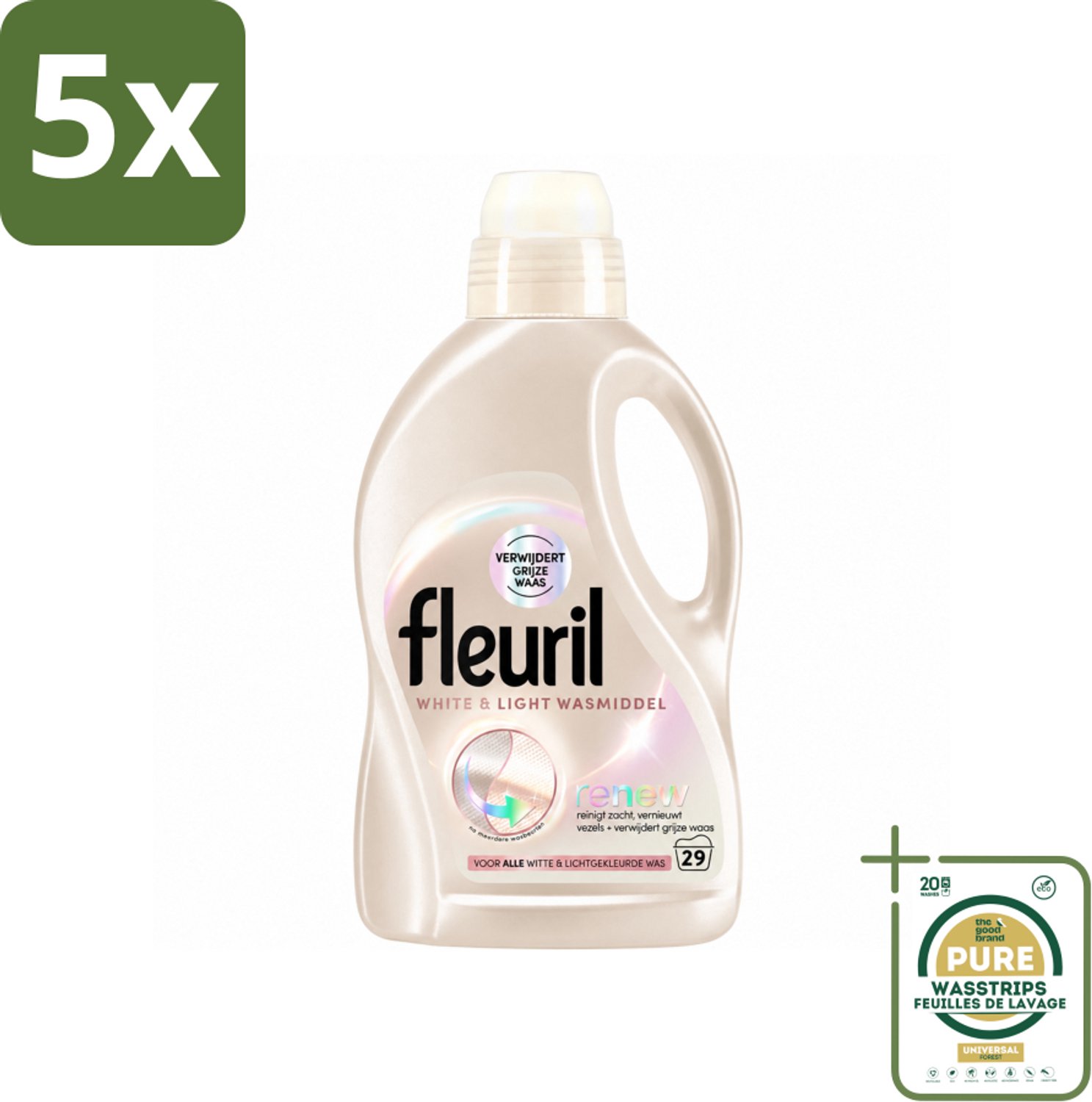 5 x Fleuril - Wasmiddel - White & Light Wasmiddel - Witte & Lichte Was - 29 wasbeurten - Wasstrips - Wit Wasmiddel - Lichte Was - Fleuril - Wasmiddel Voor Witte Kleding - Wasmiddel Voor Lichte Stoffen
