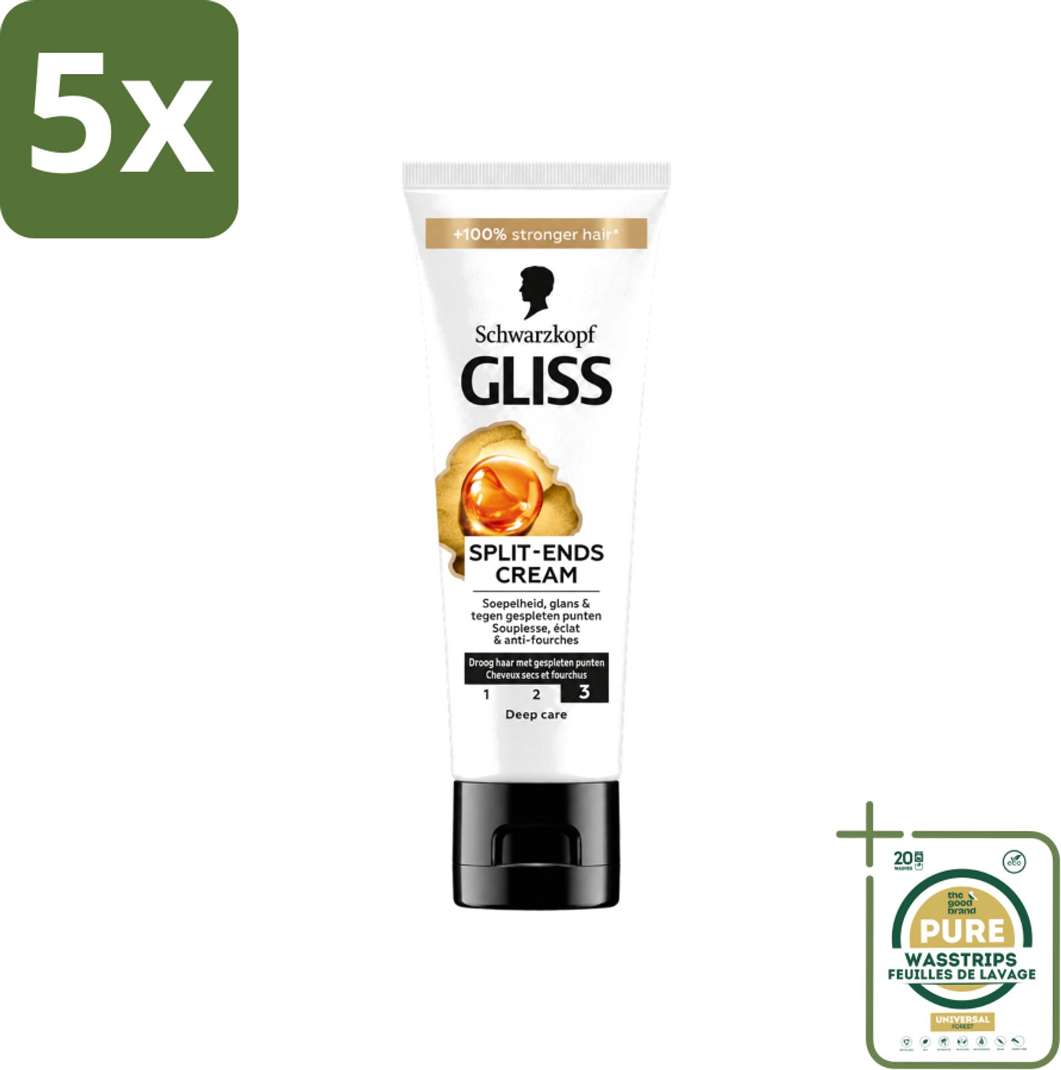 5 x Gliss - Split-Ends Cream - Tegen Gespleten Haarpunten - 50 ml - Wasstrips - Gespleten Haarpunten - Haarverzorging - Haarstructuur - Haarbreuk - Haarversterking