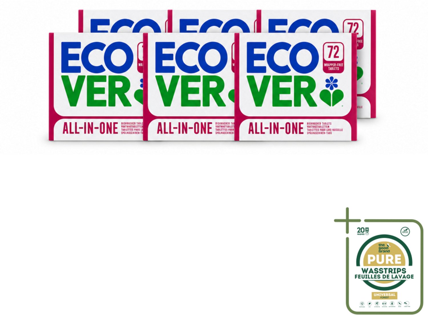 6 x Ecover - Vaatwastabletten All-in-One - Lemon & Mandarin - 72 Tabs - Wasstrips - Vaatwasmiddel - Vaatwastablet - Citroen En Mandarijn - Duurzaam Schoonmaken - Plantaardig Reinigen