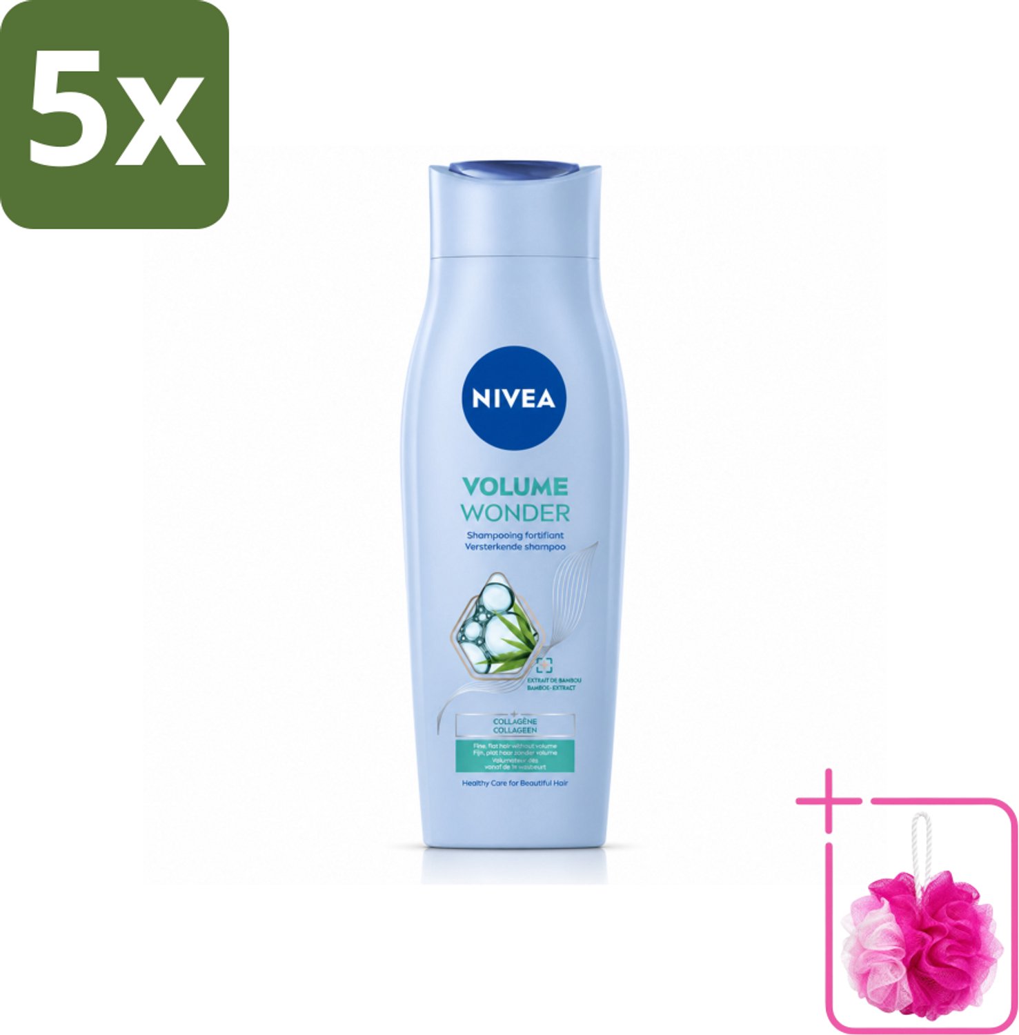 5 x NIVEA - Shampoo - Volumeverzorging - Versterkend - Gezonde Zorg - 250 ml - Bulkverpakking - Haarvolume - Douchemop - Haarkracht