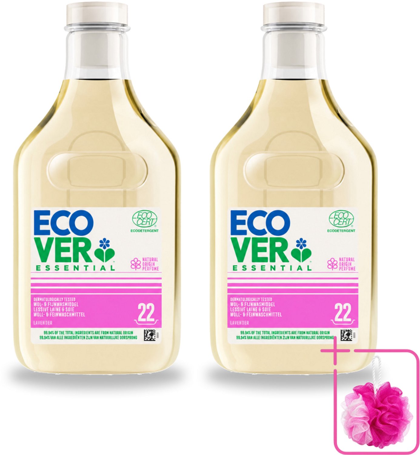 2 x Ecover - Vloeibaar wasmiddel Essential - Wol & Fijnwas - 1 liter - 22 wasbeurten - Bulkverpakking - Wasmiddel voor wol - Douchemop - Wasmiddel voor zijde