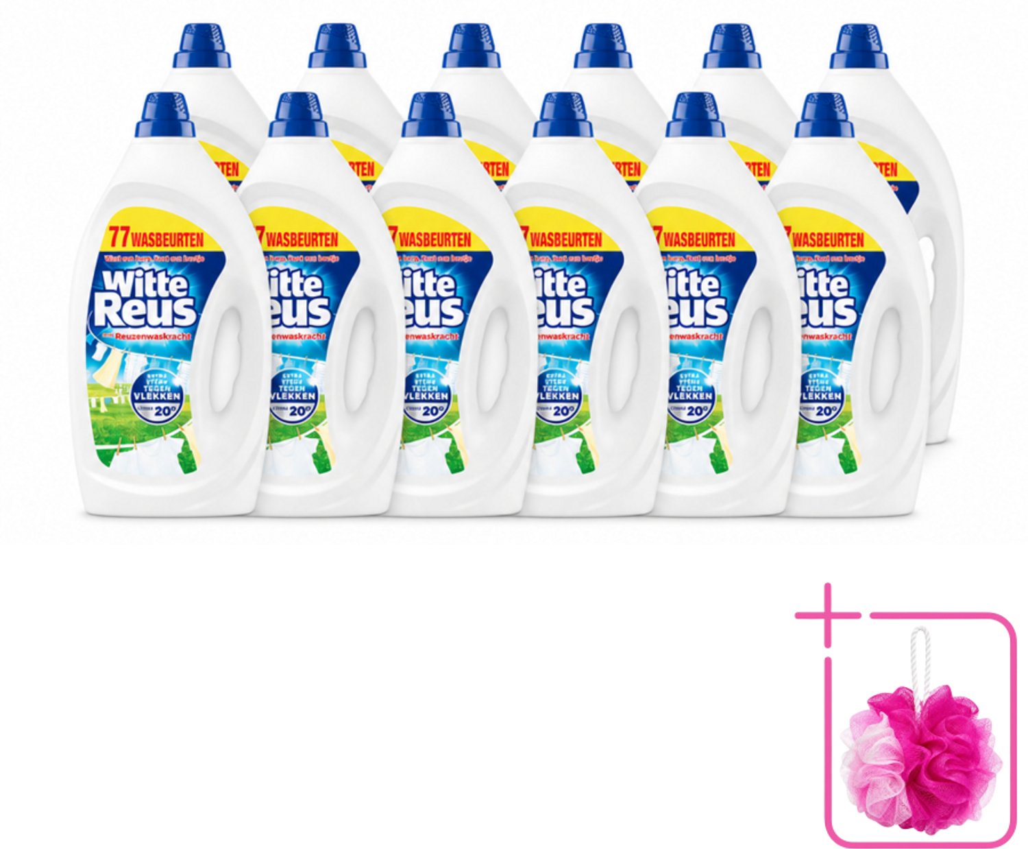 12 x Witte Reus - Vloeibaar Wasmiddel - Witte Was - 77 Wasbeurten - Bulkverpakking - Witte was - Douchemop - Wasmiddel