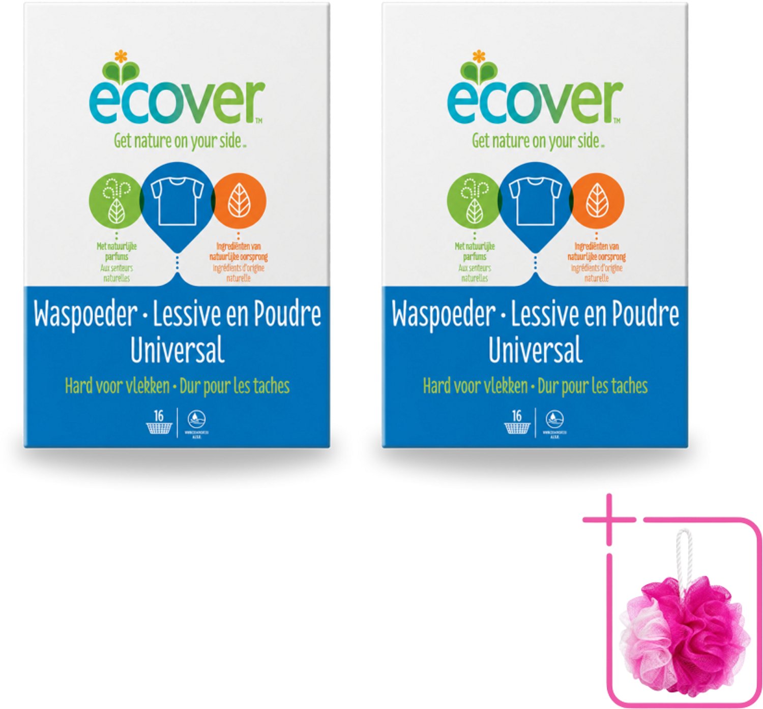 2 x Ecover - Waspoeder Universal - Voor witte & bonte was - 1,2 kg - Bulkverpakking - Waspoeder - Douchemop - Was