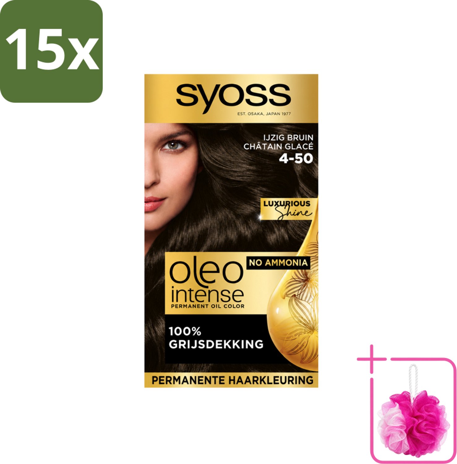15 x SYOSS - Oleo Intense 4-50 - Haarverf - Permanente Haarkleuring - Ijzig Bruin - Langdurige Kleur - Bulkverpakking - Haarkleuring - Douchemop - Ijzig Bruin