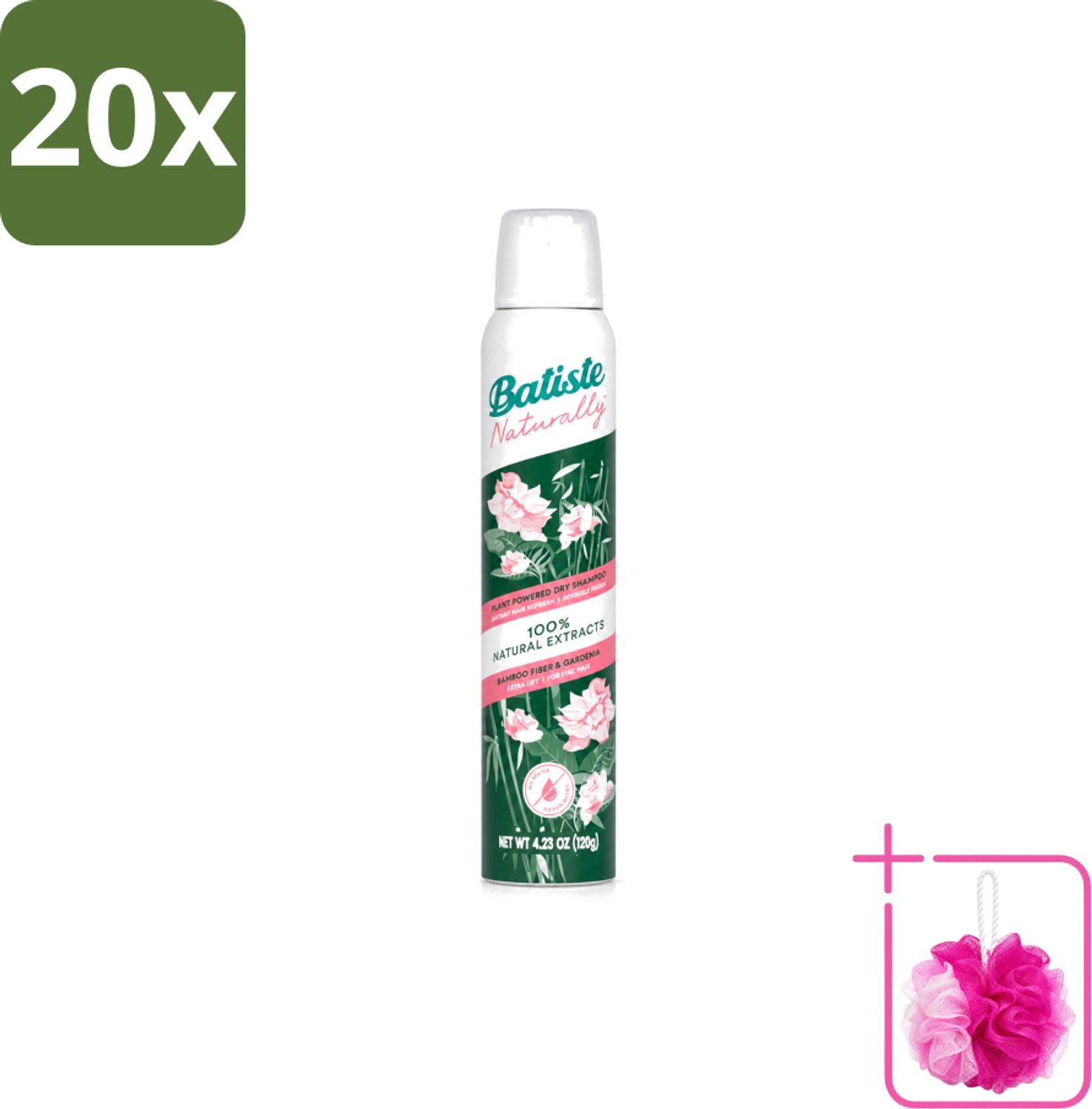 20 x Batiste - Naturally Bamboo Fibre & Gardenia - Droogshampoo - Versterkt en Verfrist - 100% Natuurlijk - 200ml - Bulkverpakking - Natuurlijke haarkleur - Douchemop - Haarkleur verfrissen
