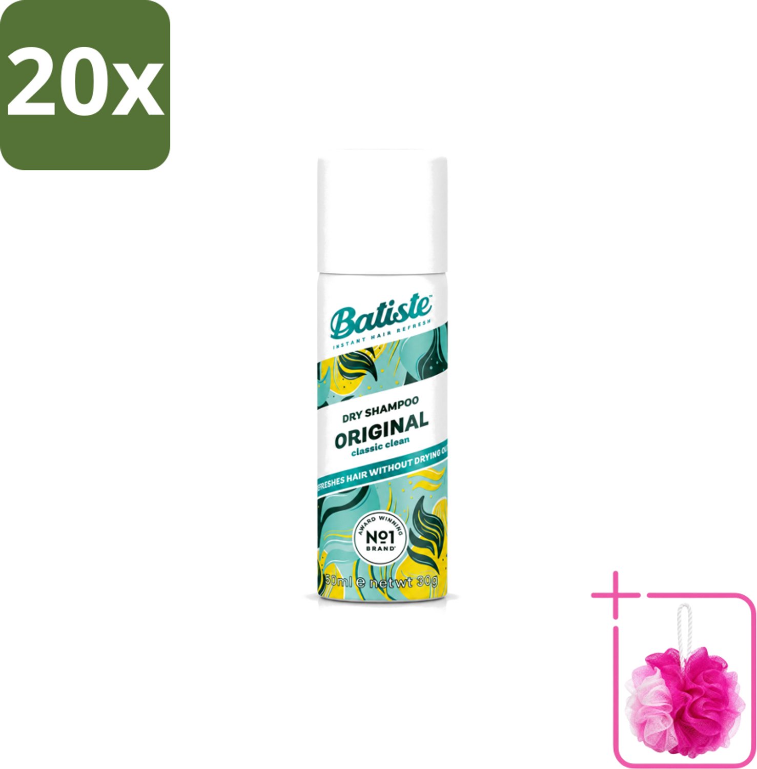 20 x Batiste - Classic Clean - Droogshampoo - Koele en Schone Geur - Verfrist en Geeft Grip - 50ml - Bulkverpakking - Fris haar - Douchemop - Droogshampoo