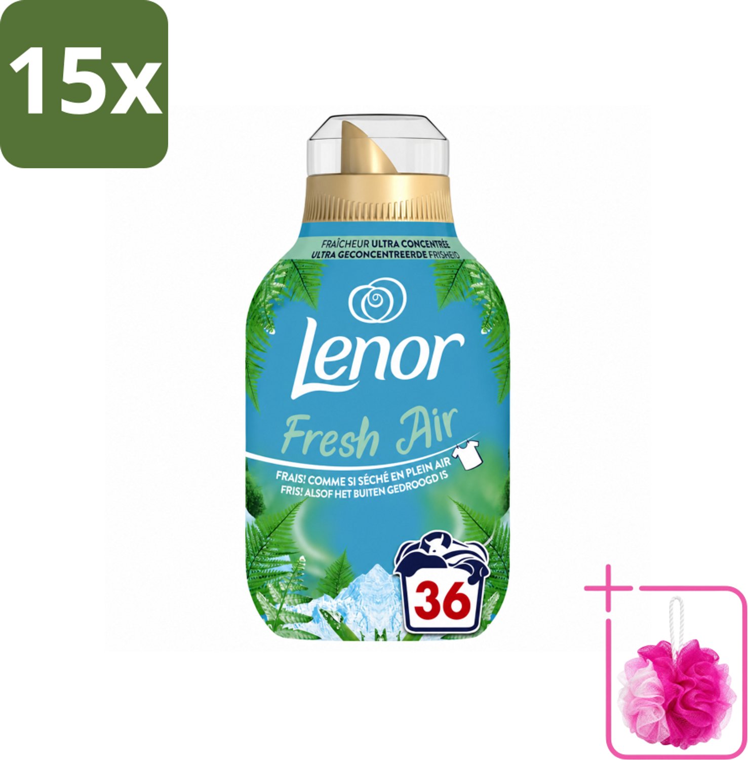 15 x Lenor - Wasverzachter - Fresh Air Noorderlicht - Ultra Geconcentreerd - 36 Wasbeurten - Bulkverpakking - Wasverzachter - Douchemop - Frisheid