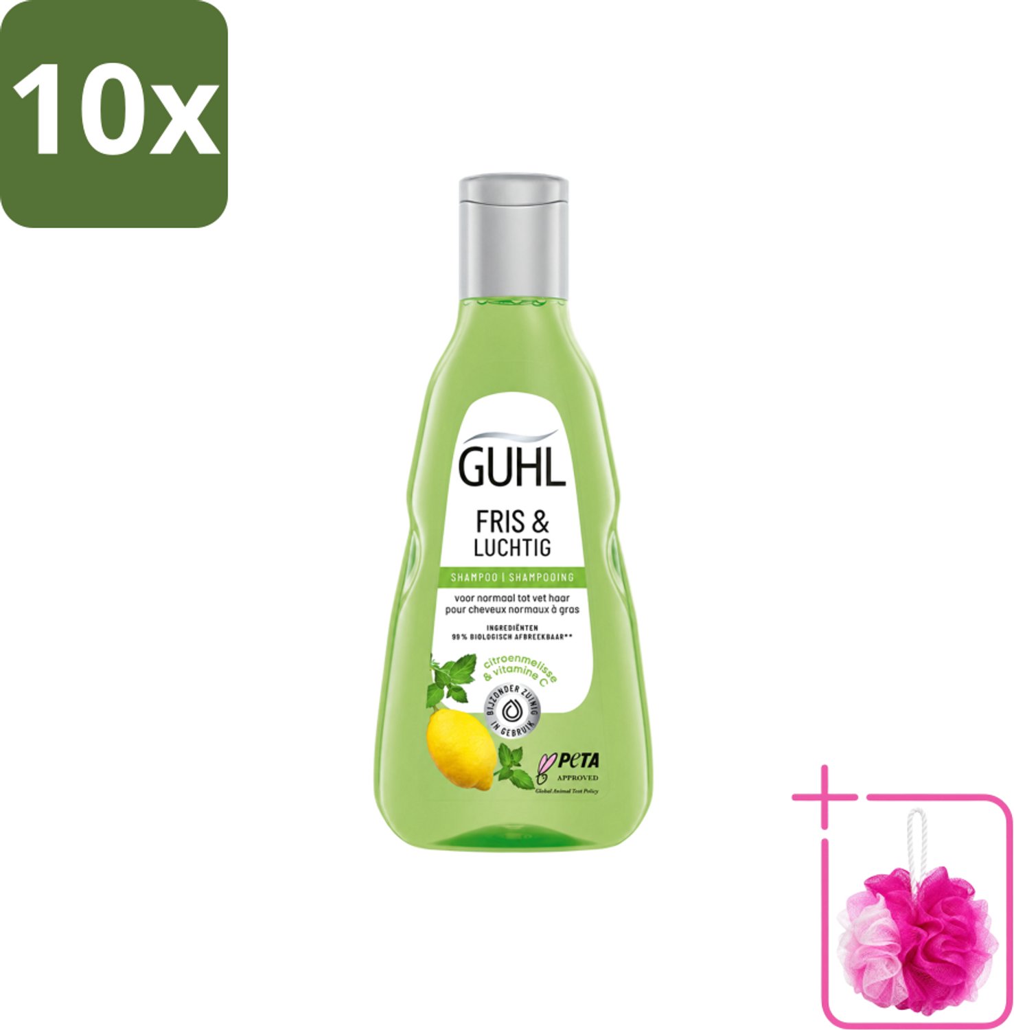 10 x Guhl - Shampoo - Fris & Luchtig - 250 ml - Bulkverpakking - Fris haar - Douchemop - Luchtig haar