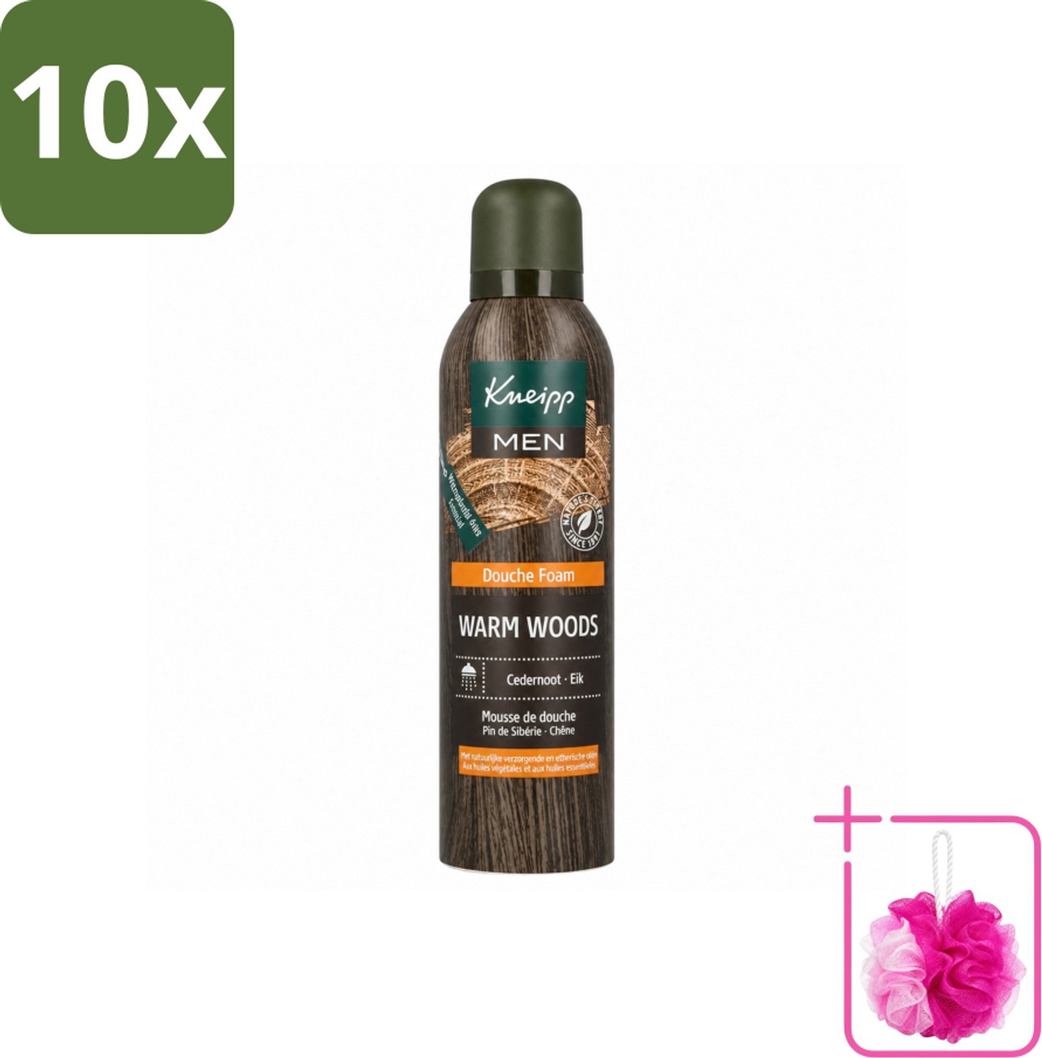 10 x Kneipp - Douche schuim - Men - Warm Woods - Warme houtgeur - 200 ml - Bulkverpakking - Douche foam - Douchemop - Warme houtgeur