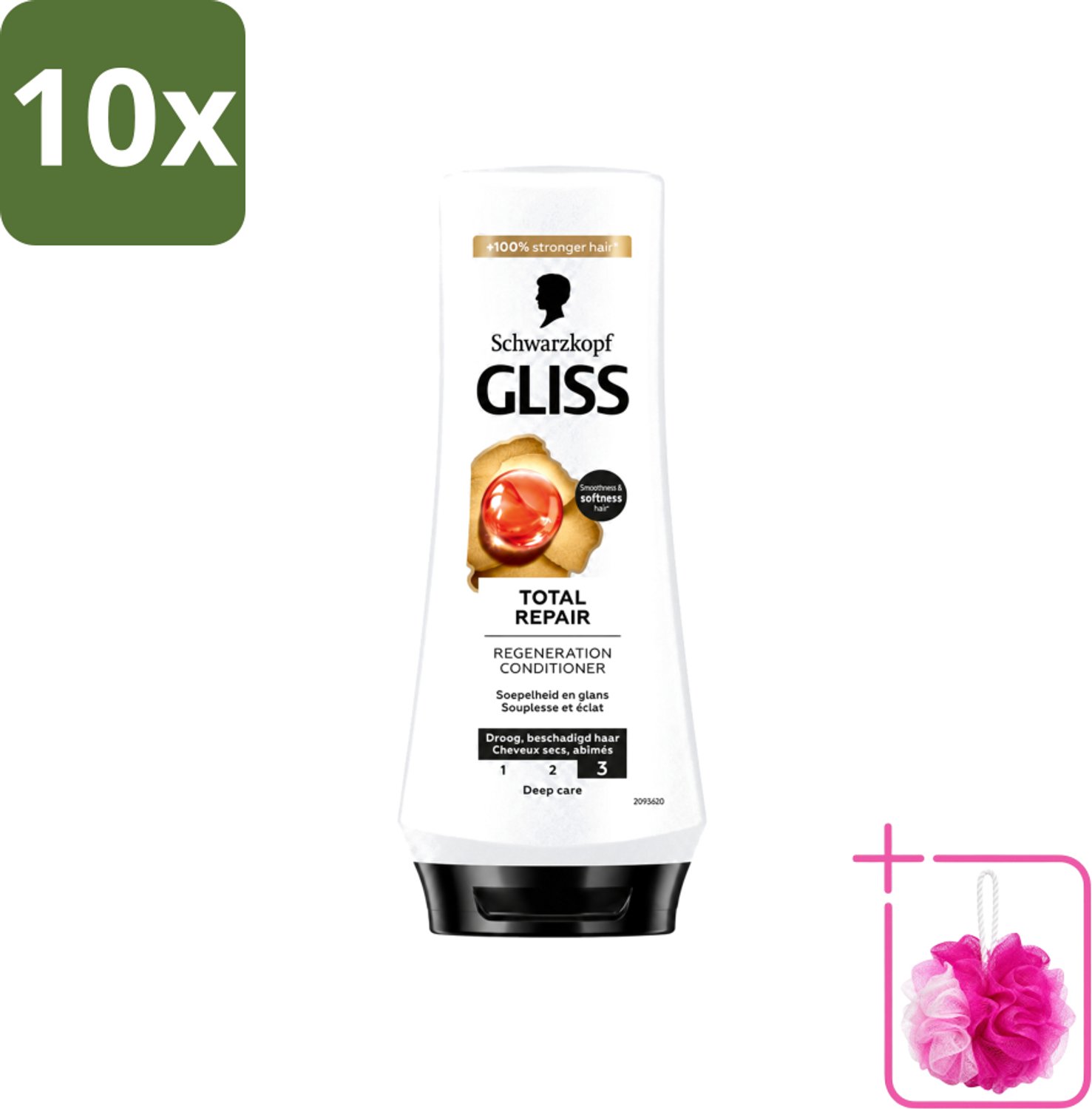 10 x Gliss - Hair Repair - Conditioner voor Totaal Herstel - 200 ml - Bulkverpakking - Haarherstel - Douchemop - Droog haar