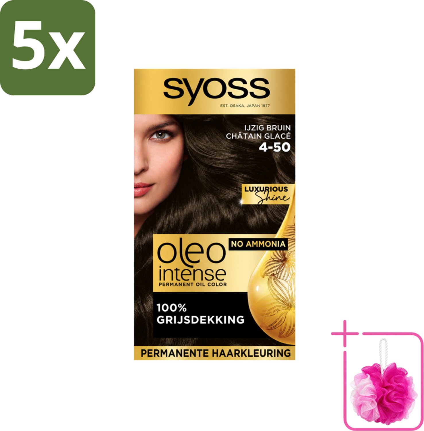 5 x SYOSS - Oleo Intense 4-50 - Haarverf - Permanente Haarkleuring - Ijzig Bruin - Langdurige Kleur - Bulkverpakking - Haarkleuring - Douchemop - Ijzig Bruin
