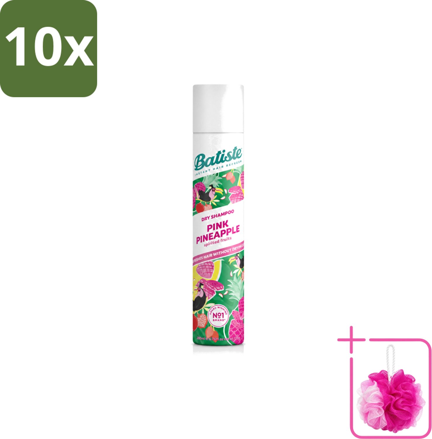 10 x Batiste - Pink Pineapple - Droogshampoo - Friszoete Geur - Verfrist en Geeft Volume - 200ml - Bulkverpakking - Droogshampoo - Douchemop - Fris haar