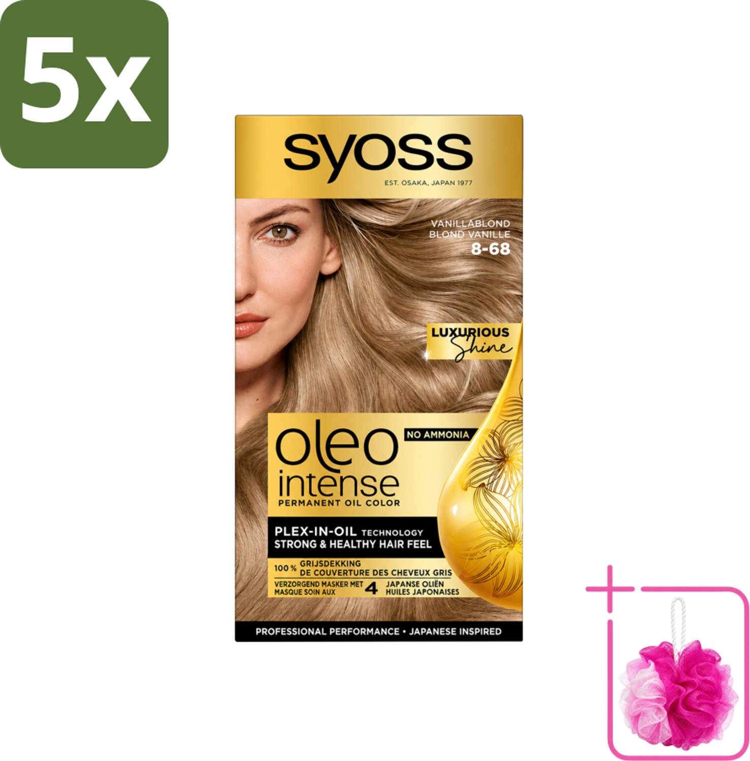 5 x SYOSS - Oleo Intense 8-68 Vanillablond - Haarverf - Zonder Ammoniak - Grijsdekking - Langdurige Kleur - Bulkverpakking - Haarverf - Douchemop - Haarkleur