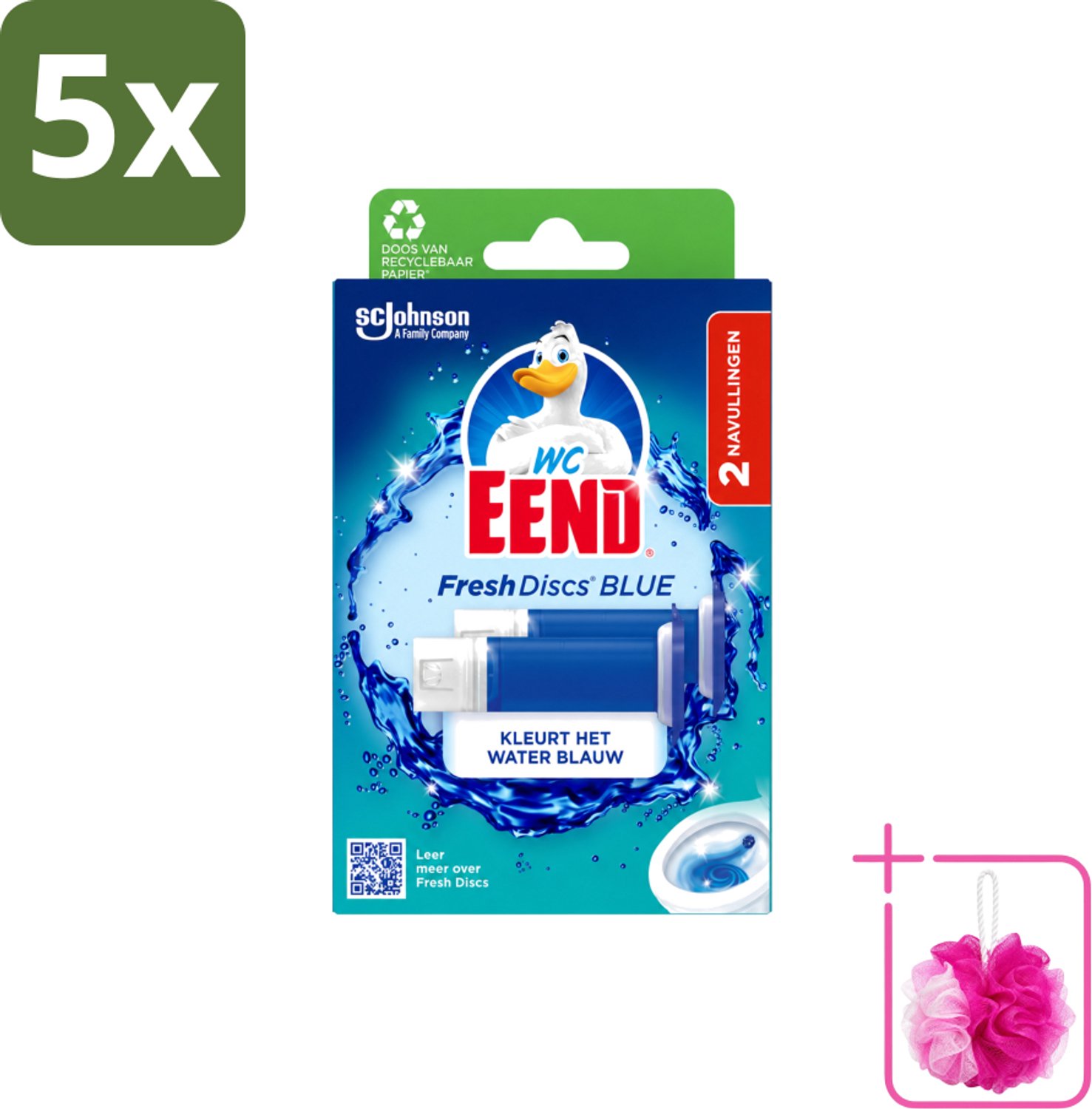 5 x WC Eend - Fresh Discs Coloring Blue - Duo Navulling - Kleurt Water Blauw & Verfrist - 72 ml - Bulkverpakking - Toiletgel - Douchemop - Toiletverzorging