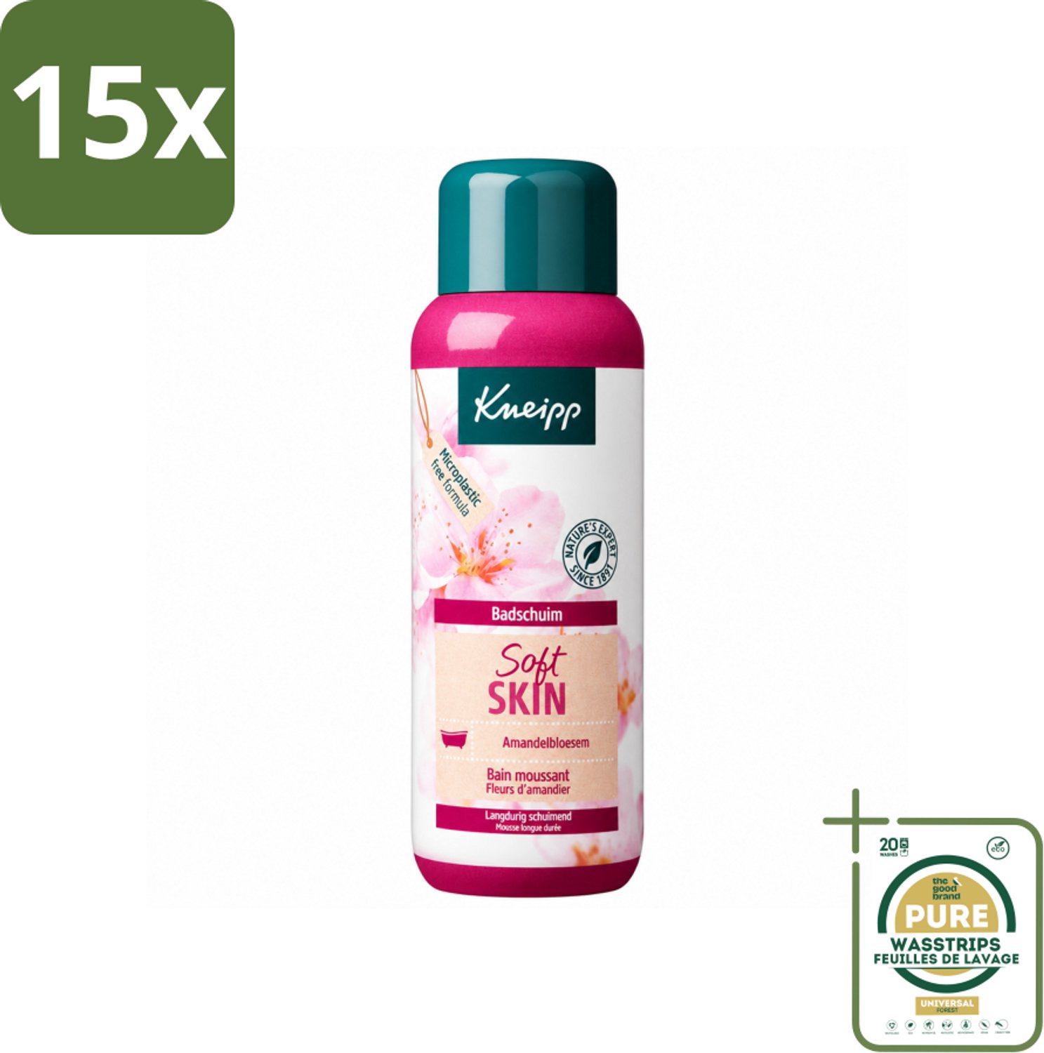 15 x Kneipp - Badschuim - Amandelbloesem - Voor droge en gevoelige huid - 400 ml - Wasstrips - Badshuim - Droge Huid - Gevoelige Huid - Amandelolie - Natuurlijke Verzorging