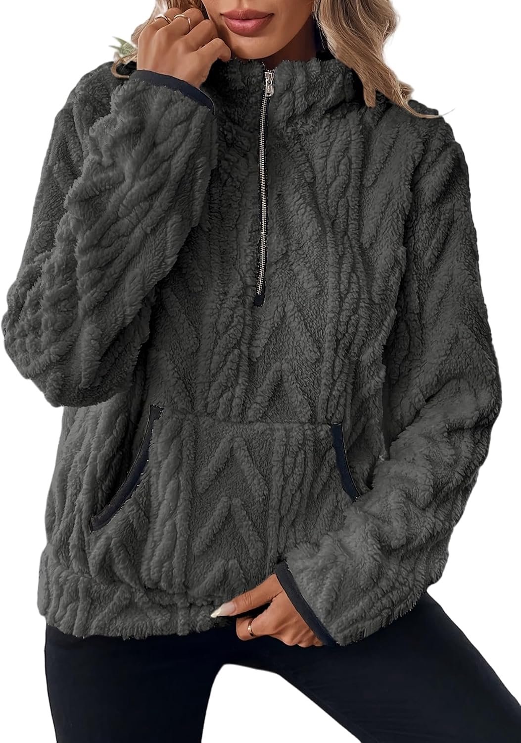 Fleece sweatshirt teddy fleece pullover winter oversized sweatshirt warm pluche jas met zakken