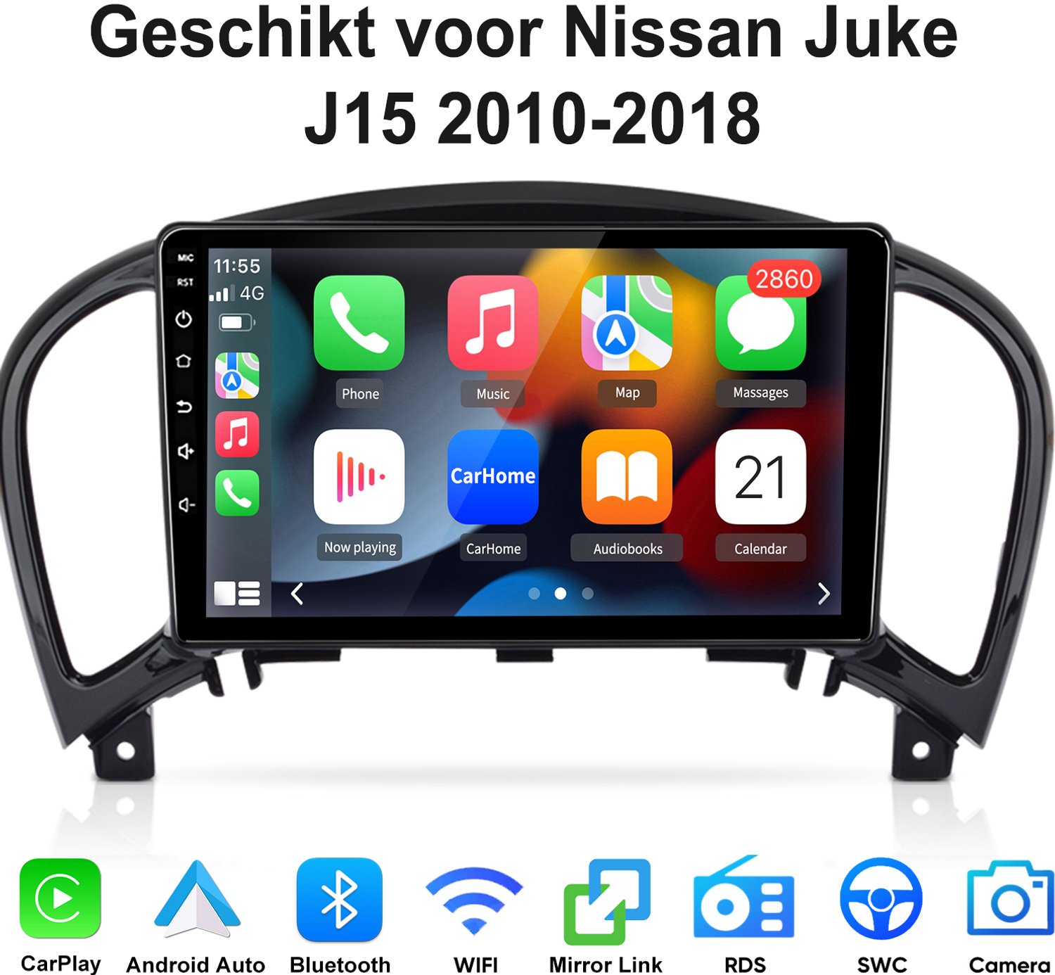 Junsun Android 15 Autoradio Met Bluetooth Geschikt voor Nissan Juke J15 (2010-2018) - 1GB+32GB - Draadloze CarPlay & Andriod Auto - GPS-Navigatie - WIFI - 9-inch Touchscreen - Stuurwielbediening - RDS - USB