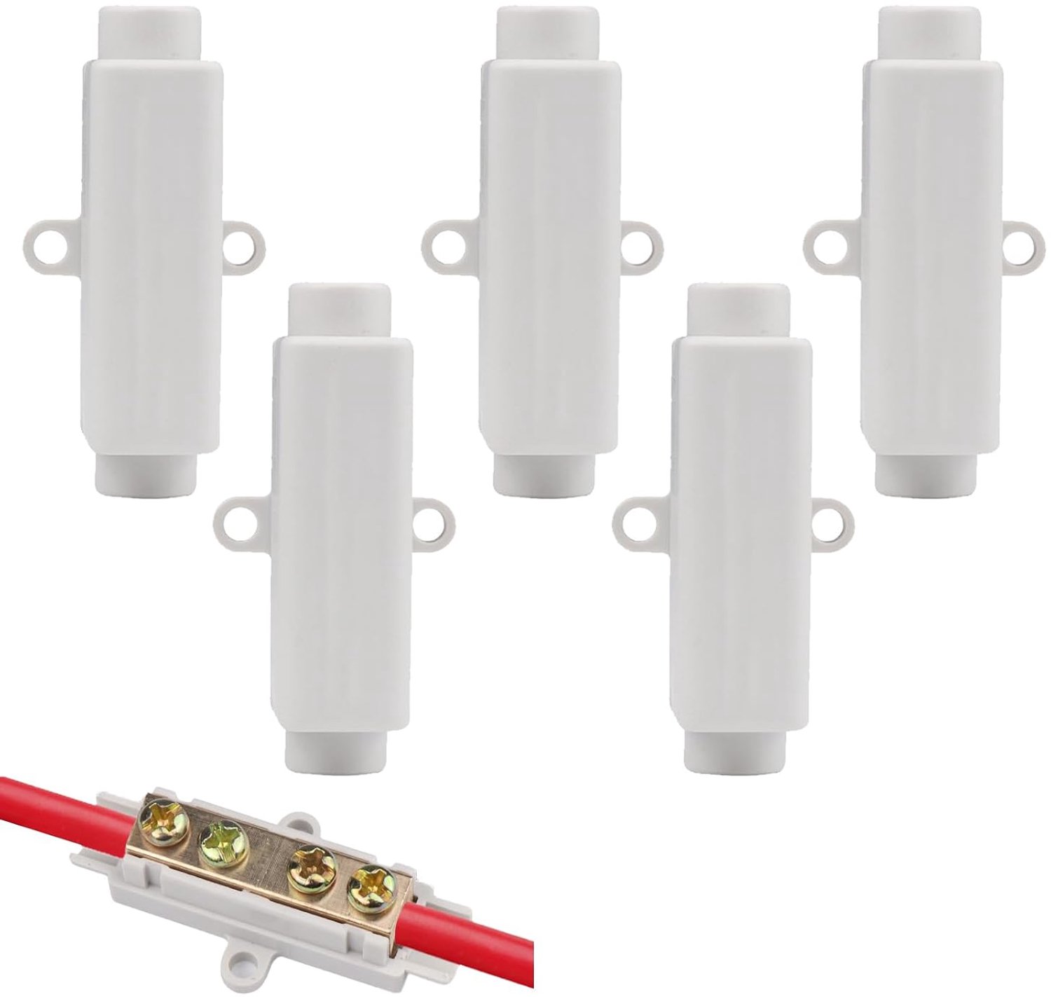 5 piezas Conector de alambre de latón de con tornillos dobles, Empalme rápido Bloques de terminales, carcasa ABS, 1000 V, 100 A, para cables de 2,5 a 16 mm²