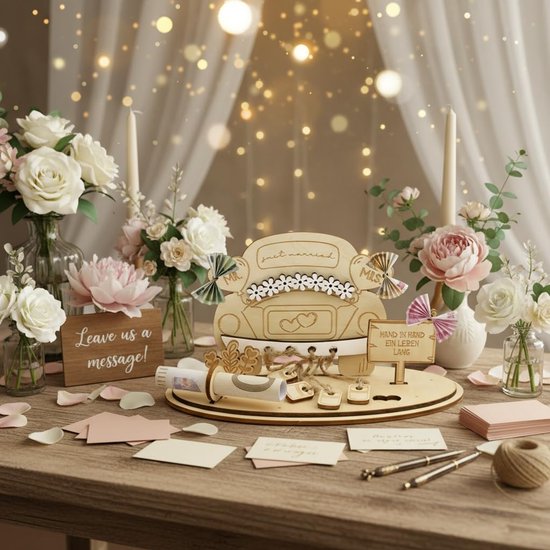 Bruiloft, hout, huwelijkscadeau, geldcadeau, huwelijkscadeau voor bruidspaar, decoratief cadeau, hartvormig cadeau voor bruiloft, trouwdag (Just Married) — afbeelding 4