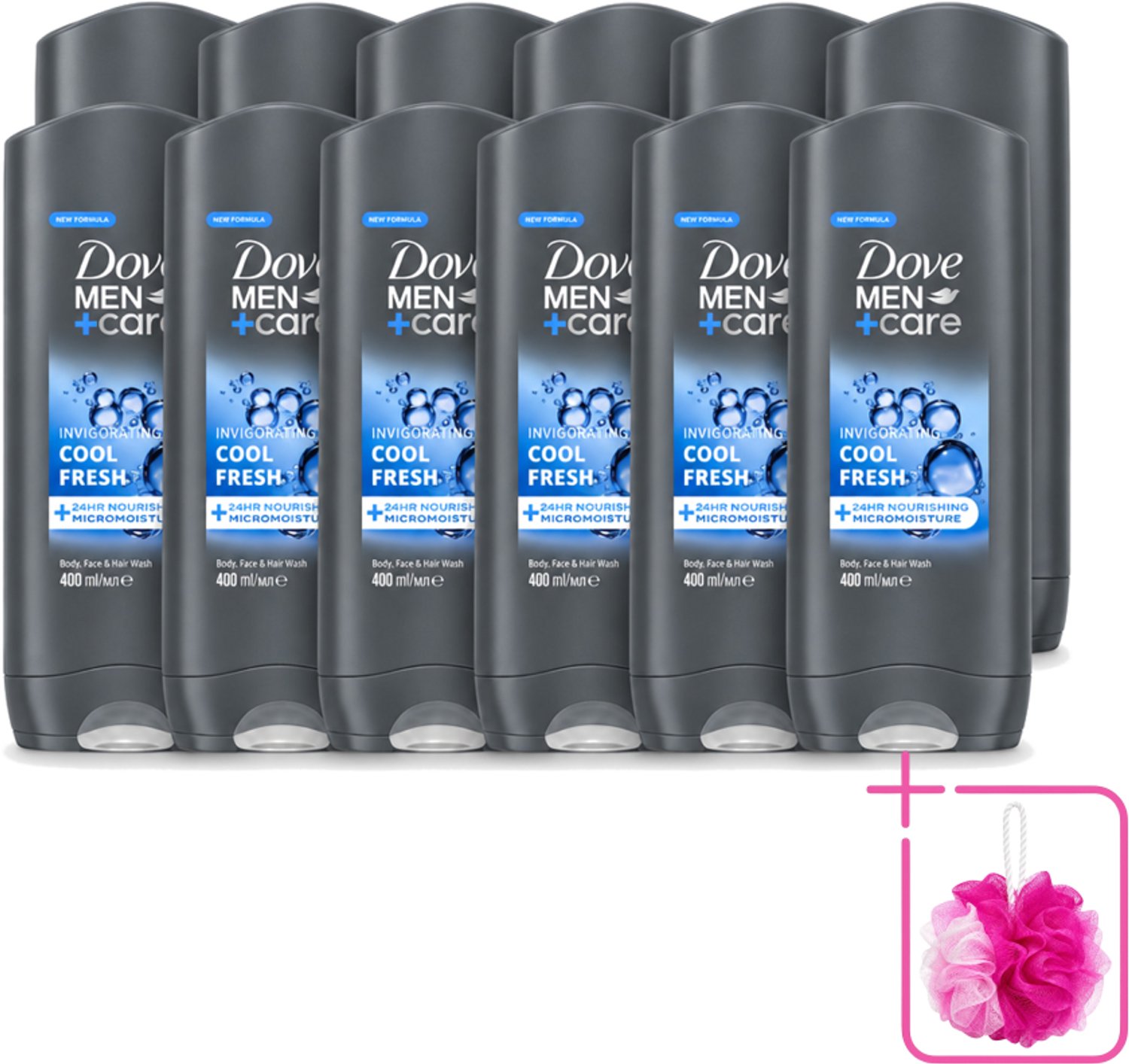 12 x Dove - Douchegel - Men+ Care Cool Fresh - Verfrissend en energiegevend - 400 ml - Bulkverpakking - Douchegel voor mannen - Douchemop - Verfrissende geur