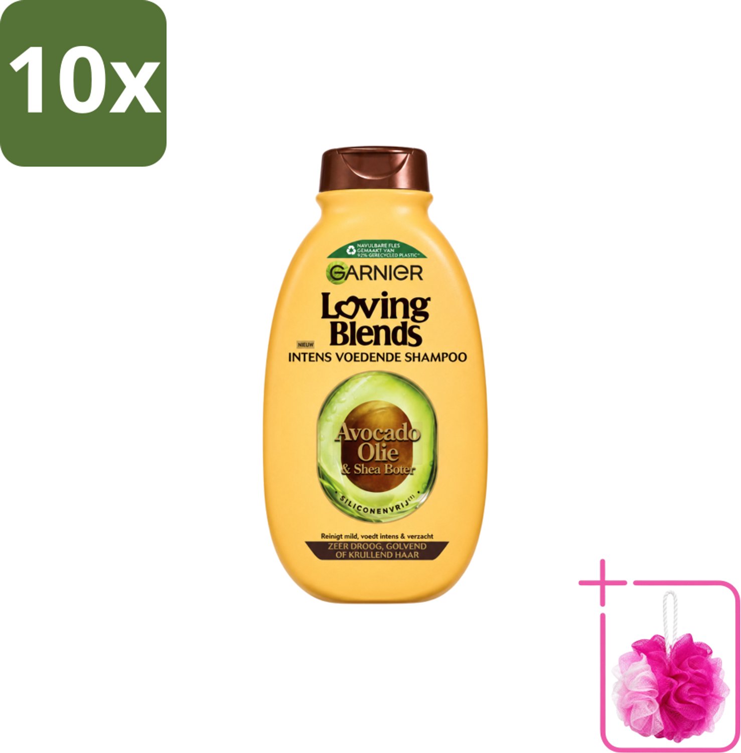10 x Garnier - Loving Blends - Shampoo - Avocado Olie & Shea Boter - Zeer Droog & Pluizig Haar - 300 ml - Bulkverpakking - Avocado Olie - Douchemop - Shea Boter