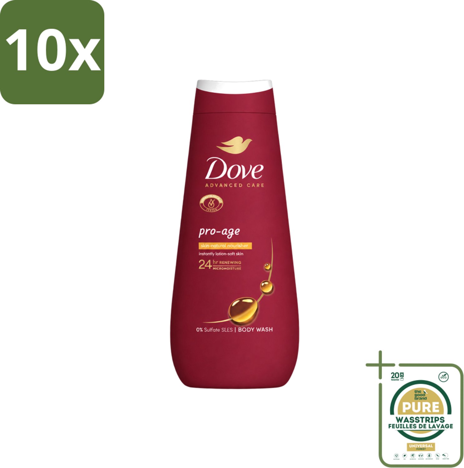 10 x Dove – Douchegel – Pro Age Body Wash – 400 ml - Wasstrips - Douchegel Voor Rijpere Huid - Huidverzorging - Hydraterende Crème - Huidbarrière - Sulfaatvrije Douchegel