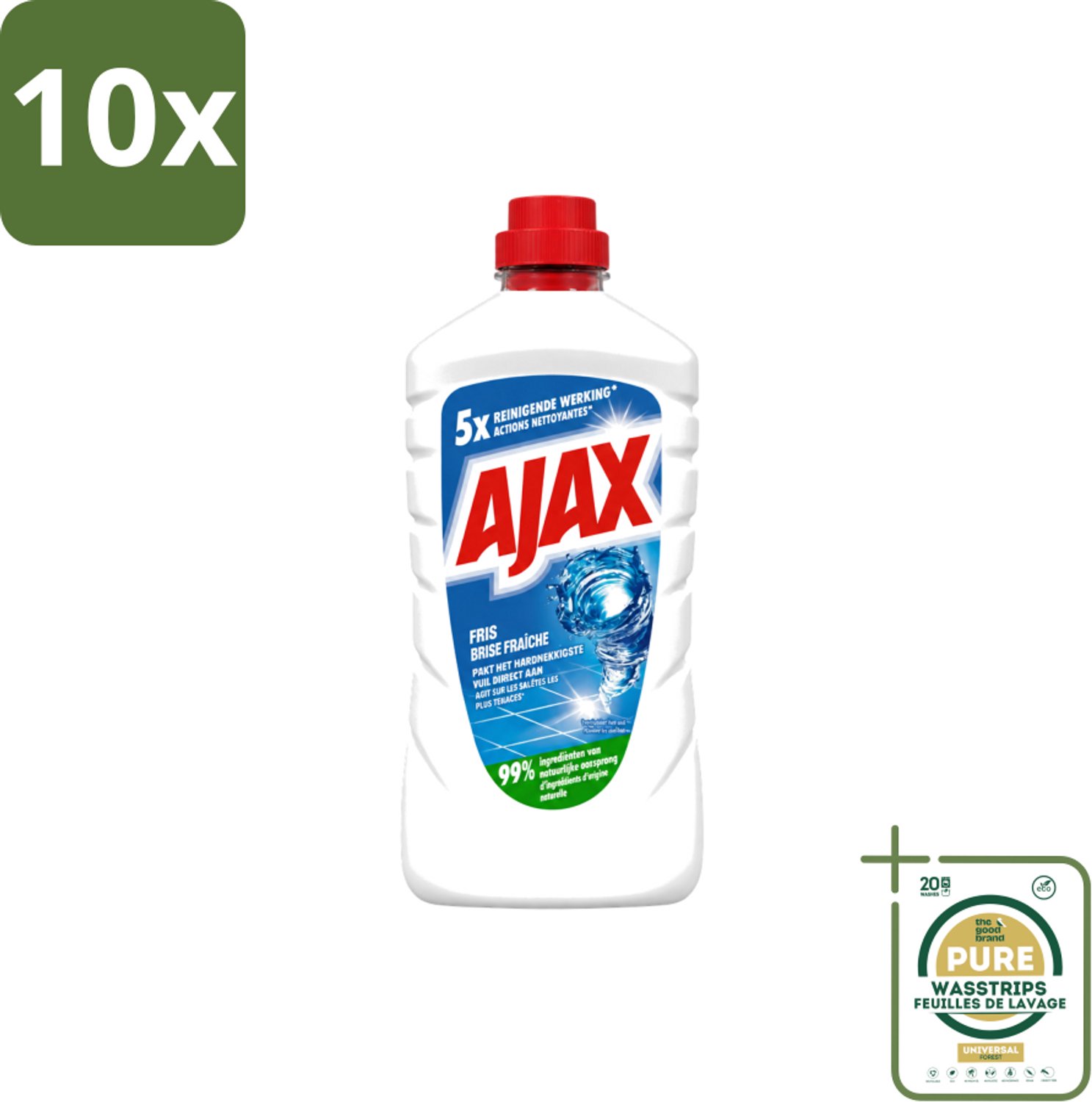 10 x Ajax – Allesreiniger – Fris – 1000 ml - Wasstrips - Allesreiniger - Frisheid - Reiniging - Vet En Vuil - Koud Water