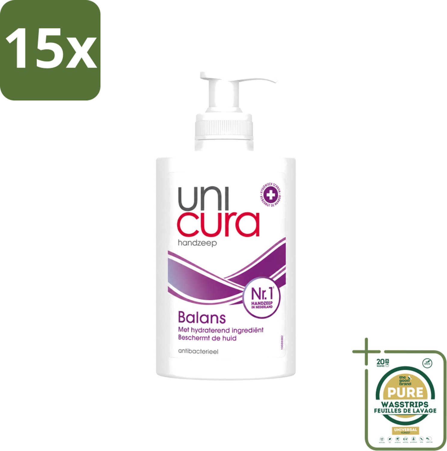 15 x Unicura - Vloeibare Handzeep - Anti Bacterieel - Balans - 250 ml - Wasstrips - Handzeep - Antibacterieel - Handen Reinigen - Huid Verzorgen - Natuurlijke Handzeep
