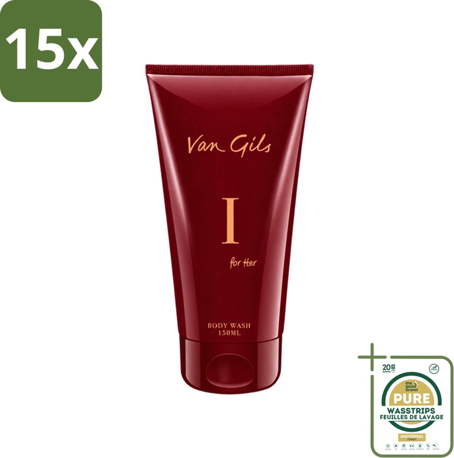 15 x Van Gils - Douchegel - I for Her - Zachte Reiniging & Luxe Geurbeleving - 150 ml - Wasstrips - Douchegel Vrouwelijk - Douchegel Luxe - Douchegel Voor Vrouwen - Douchegel Hydrateert - Douchegel Voor Huid