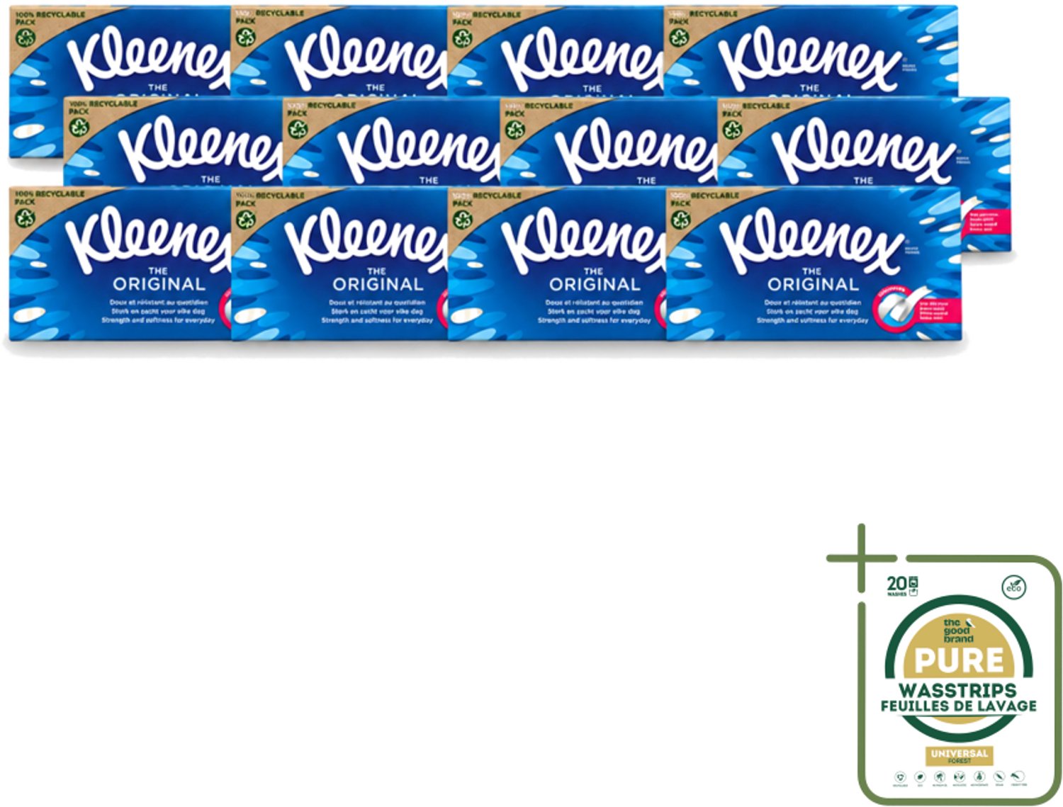 12 x Kleenex - Tissues - The Original - Voor Dagelijks Gebruik - 72 Stuks - Wasstrips - Tissues - Neus Snuiten - Zachte Tissues - Sterkte - Gezin