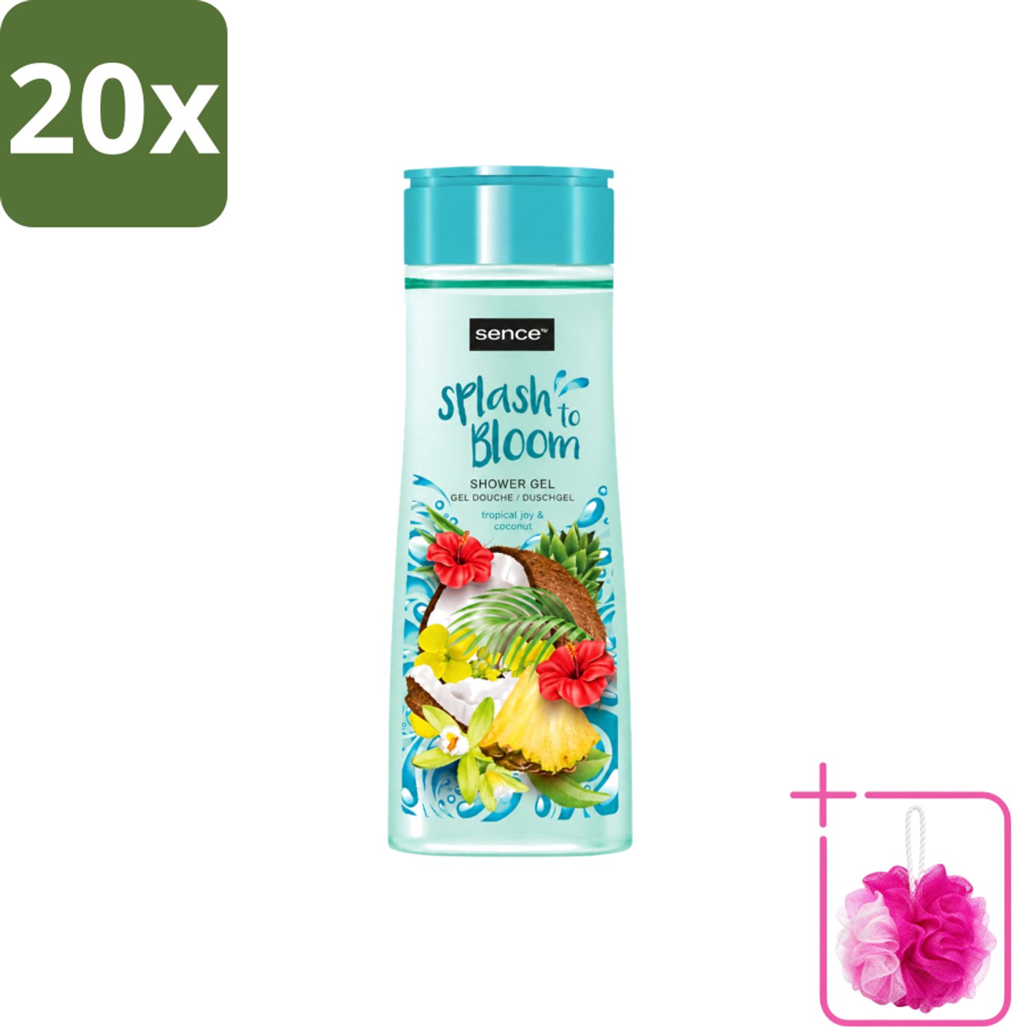 20 x Sence - Tropical Joy & Coconut - Douchegel - Exotisch - 300 ml - Bulkverpakking - Douchegel kokos - Douchemop - Tropische geur