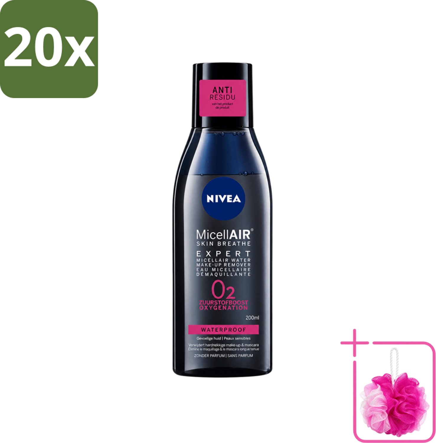 20 x Nivea - Expert Make-up Remover - Micellair Water - Gezichtsreinigingsmiddel - 200 ml - Bulkverpakking - Make-up verwijderen - Douchemop - Gezichtsreiniger