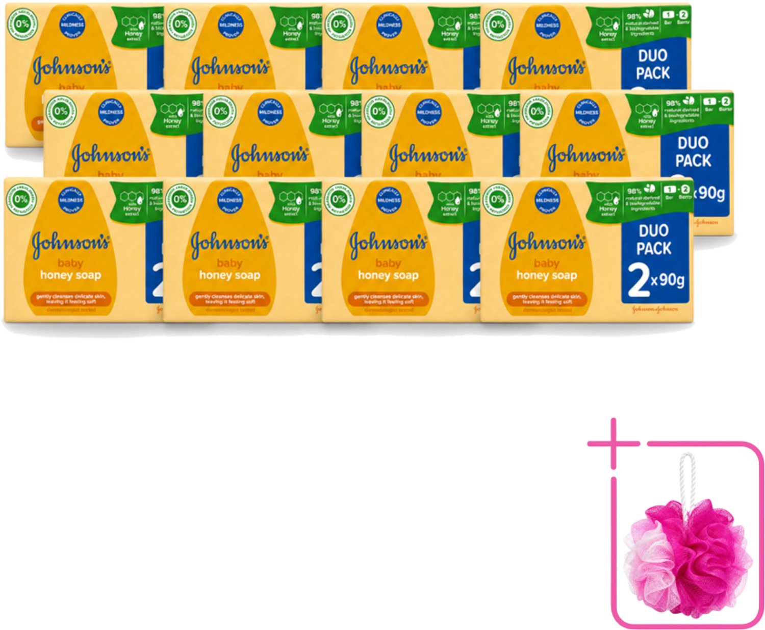 12 x Johnson's - Baby Honey Soap - Zacht - Reinigt Gevoelige Huid - 2 x 90 g - Bulkverpakking - Babyhuid reinigen - Douchemop - Honing zeep