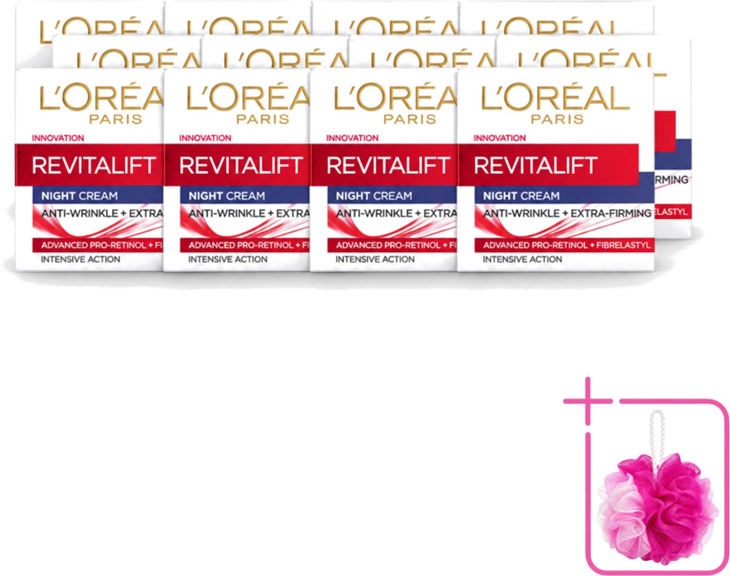 12 x L'Oréal Revitalift - Nachtcrème - Anti-Rimpel - Hydraterend en Verstevigend - 50 ml - Bulkverpakking - Anti-rimpel crème - Douchemop - Nachtcrème anti-aging