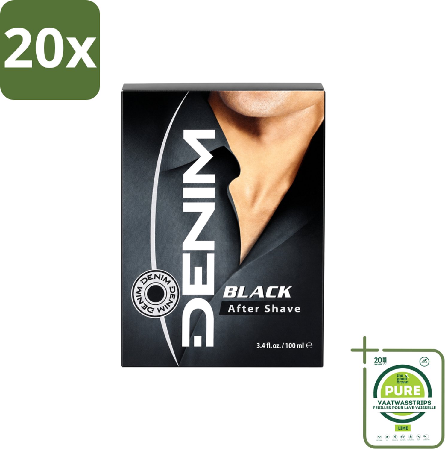 20 x Denim – Aftershave – Black – 100 ml - Grootverpakking - Vaatwasstrips - Aftershave Man - Aftershave Voor Mannen - Aftershave Na Scheren - Schermpoeder - Huidverzorging Na Scheren