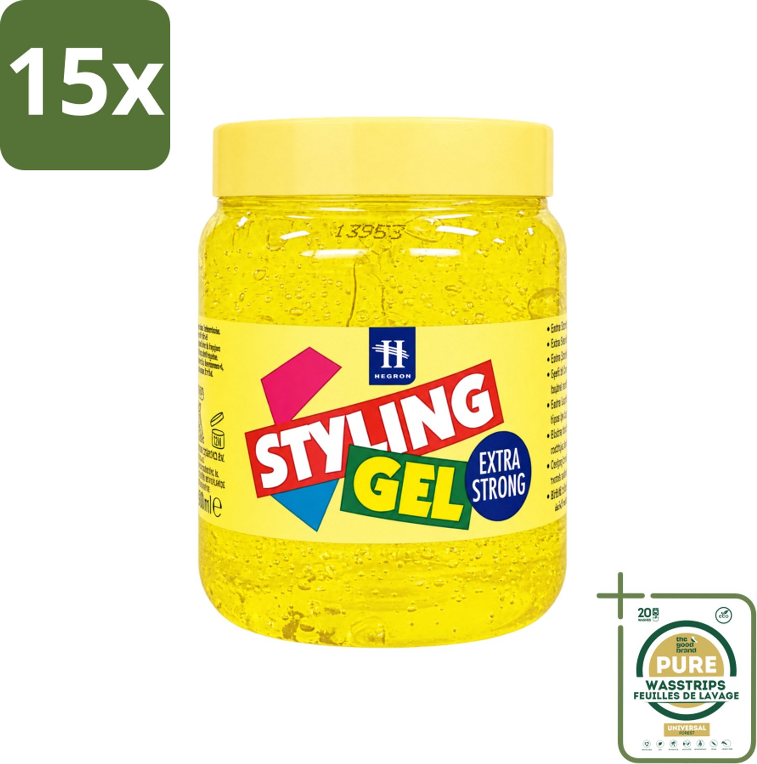 15 x Hegron - Styling Haargel - Extra Strong - Voor Sterke Fixatie - 500 ml - Wasstrips - Styling Gel - Haargel - Extra Strong - Haartype - Fixatie