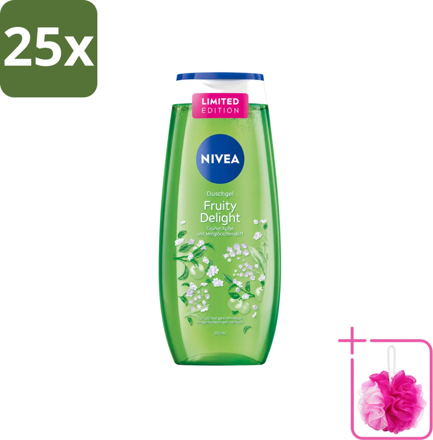 25 x Nivea – Douchegel – Fruity Delight – 250 ml - Bulkverpakking - Douchegel - Douchemop - Fruitige geur