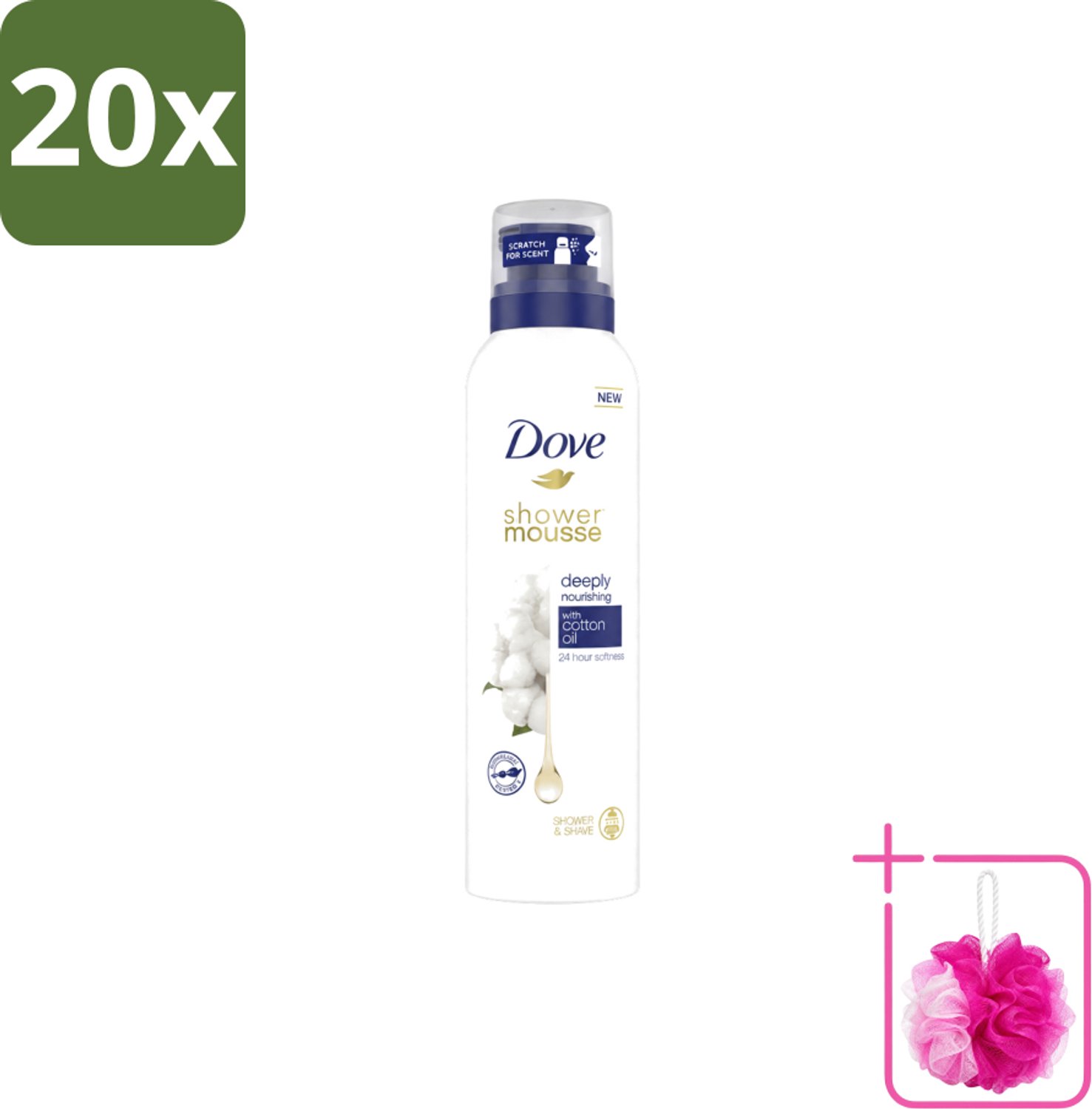 20 x Dove – Douchefoam – Deeply Nourishing Cotton Oil – 200 ml - Bulkverpakking - Douchefoam - Douchemop - Huid verzorging